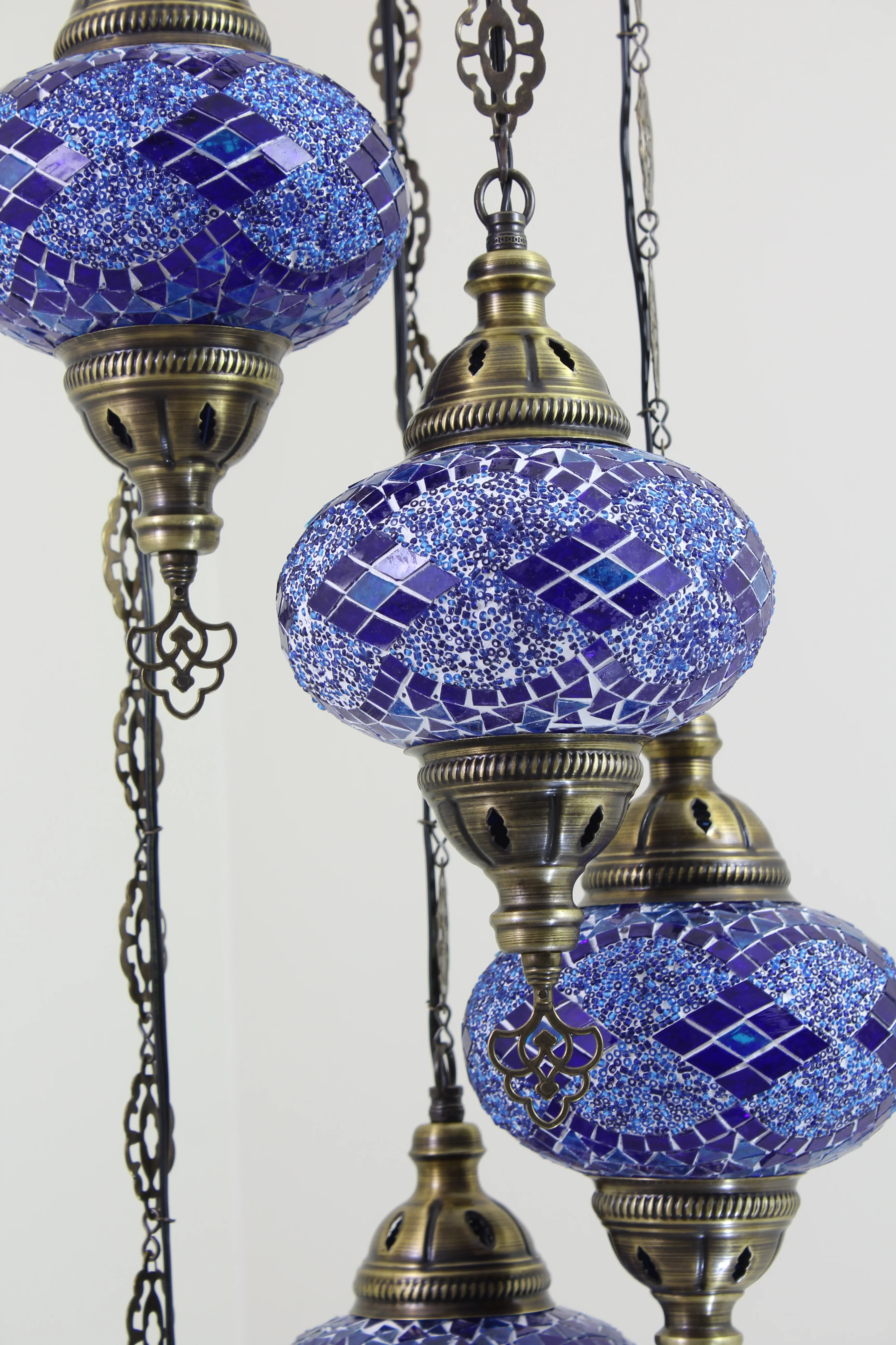 5 Ball Turkish Mosaic Chandelier - Water Drop Design with Large Globes, ID: H05L-1 - Image 5