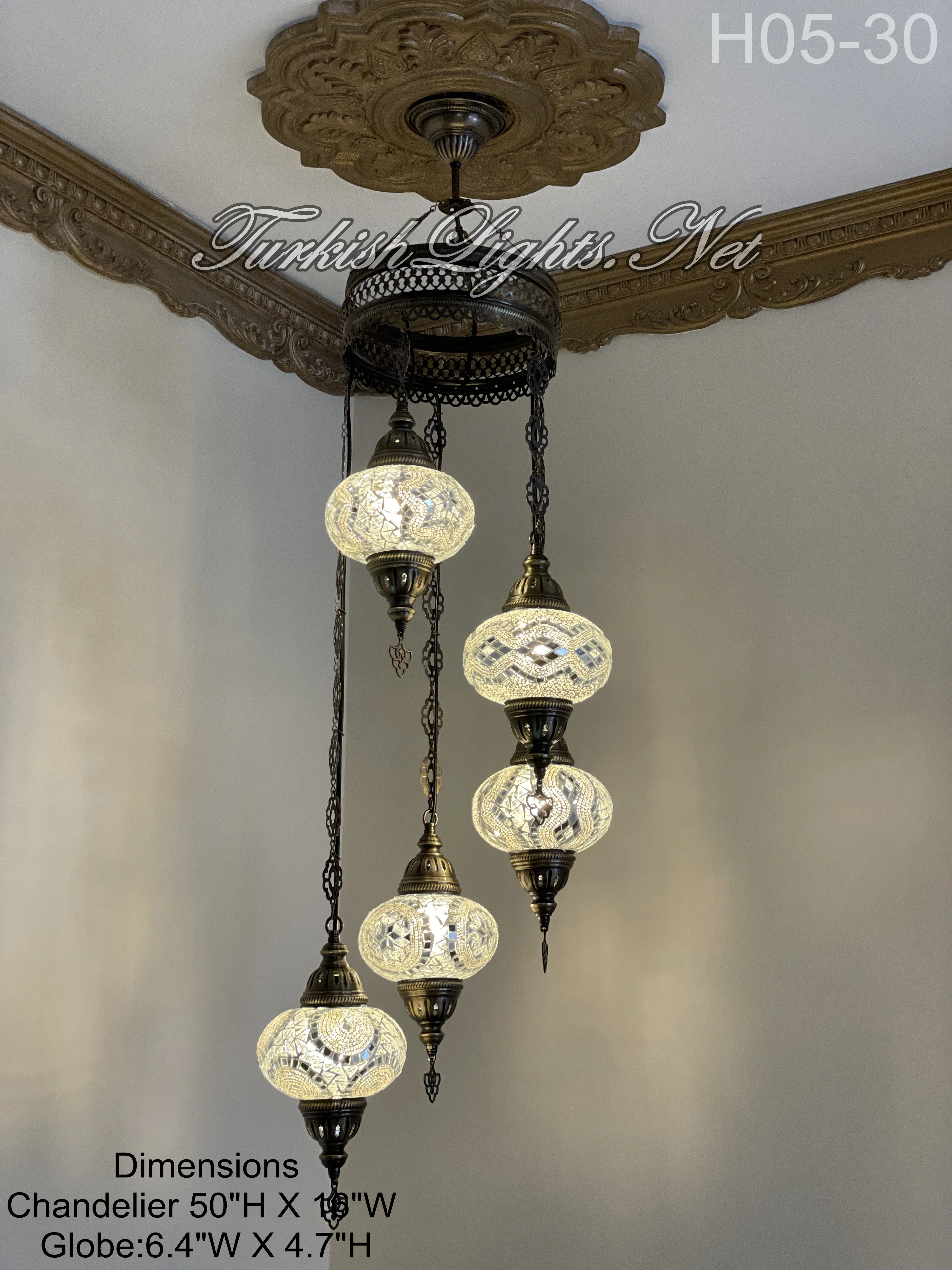 5 (L) BALL TURKISH WATER DROP MOSAIC CHANDELIER WİTH LARGE GLOBES 9 TO CHOOSE ID:H05L-ALL