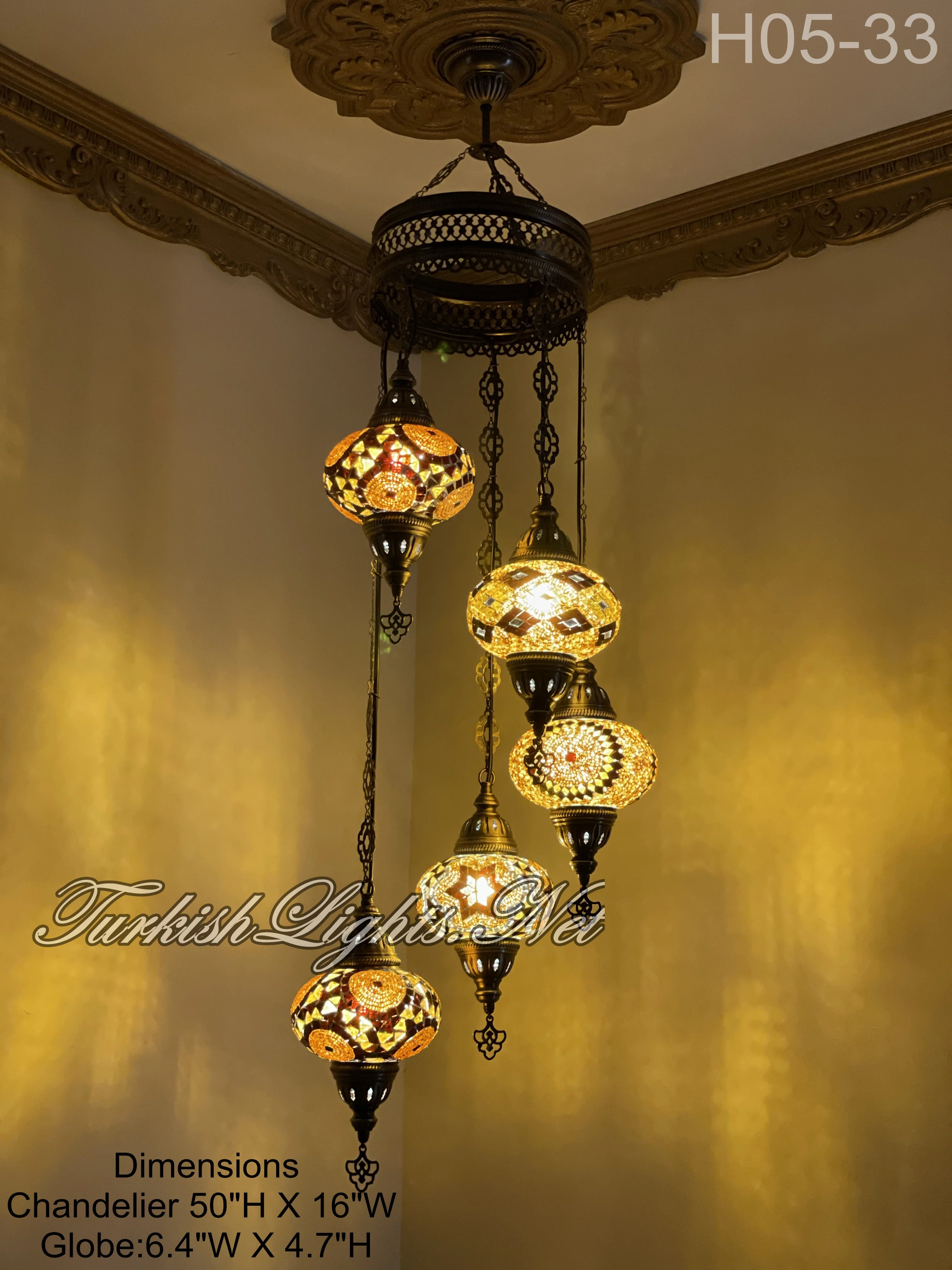 5 (L) BALL TURKISH WATER DROP MOSAIC CHANDELIER WİTH LARGE GLOBES 9 TO CHOOSE ID:H05L-ALL - Image 4