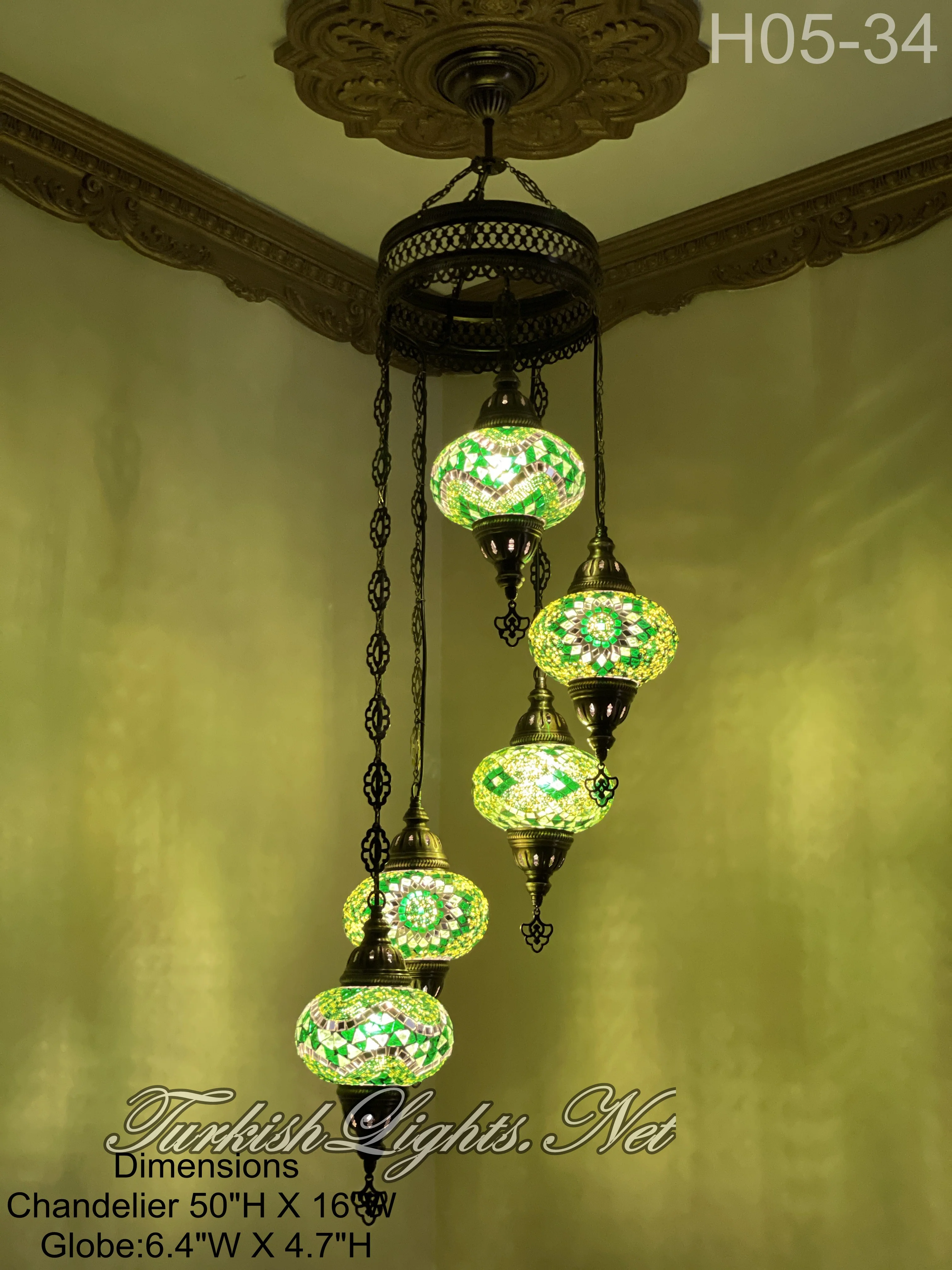 5 (L) BALL TURKISH WATER DROP MOSAIC CHANDELIER WİTH LARGE GLOBES 9 TO CHOOSE ID:H05L-ALL - Image 5