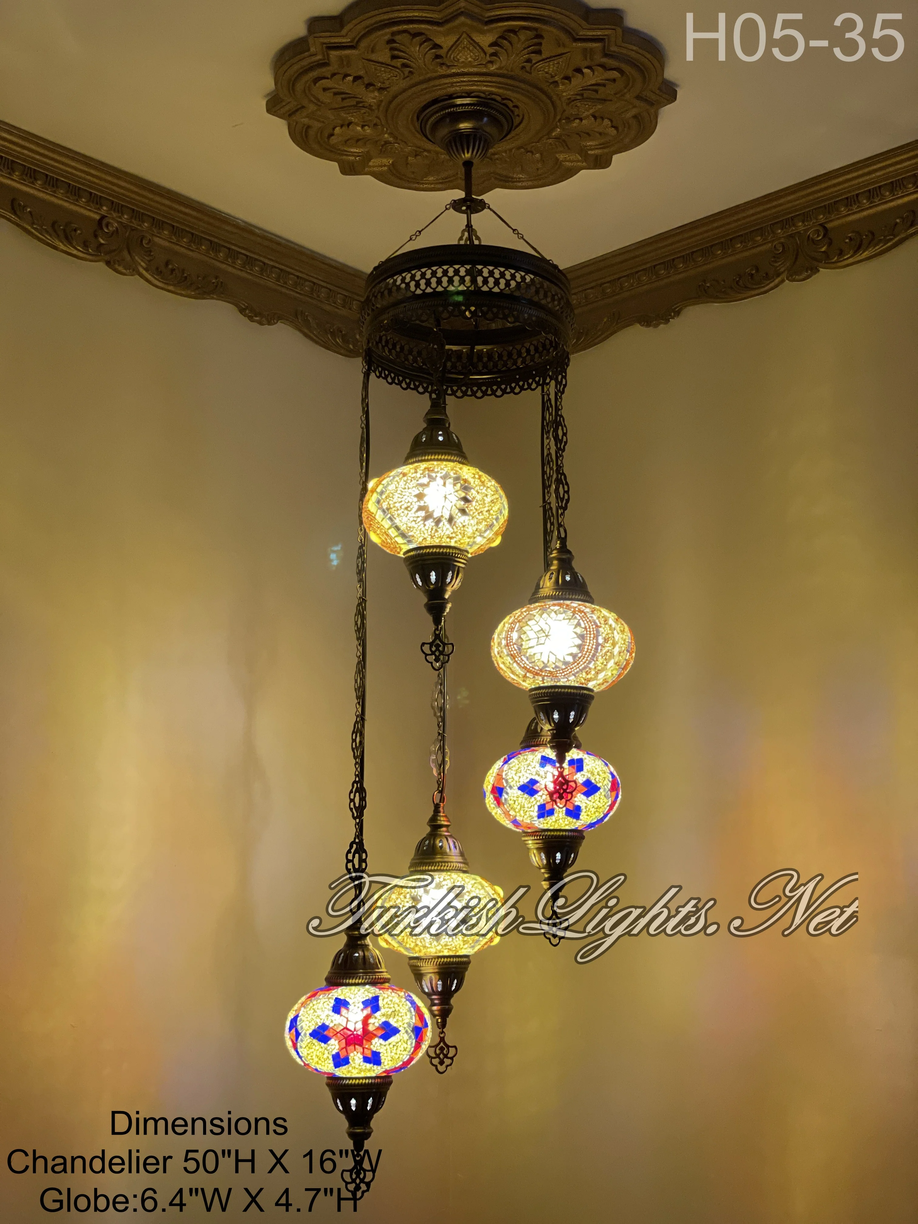 5 (L) BALL TURKISH WATER DROP MOSAIC CHANDELIER WİTH LARGE GLOBES 9 TO CHOOSE ID:H05L-ALL - Image 6