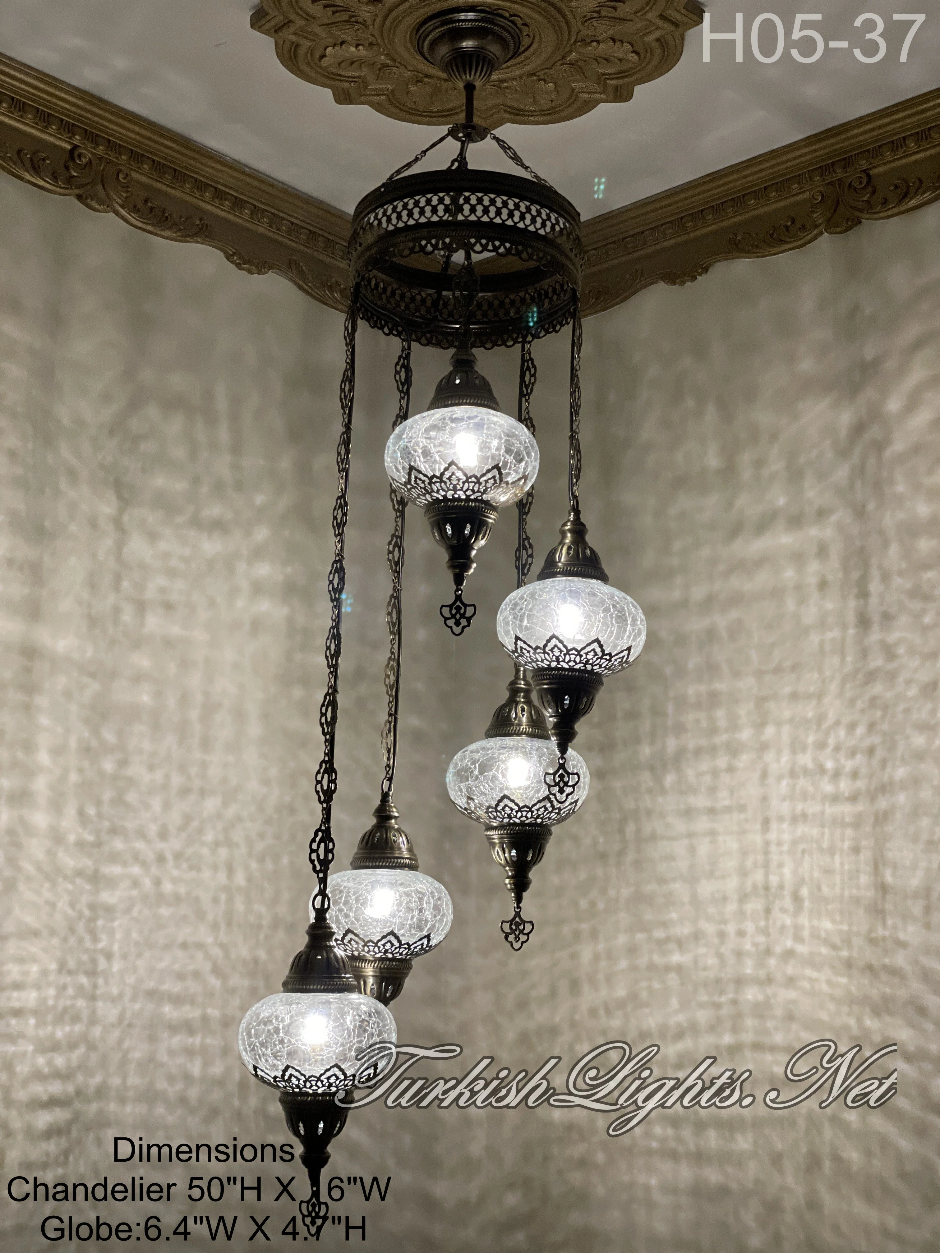 5 (L) BALL TURKISH WATER DROP MOSAIC CHANDELIER WİTH LARGE GLOBES 9 TO CHOOSE ID:H05L-ALL - Image 8
