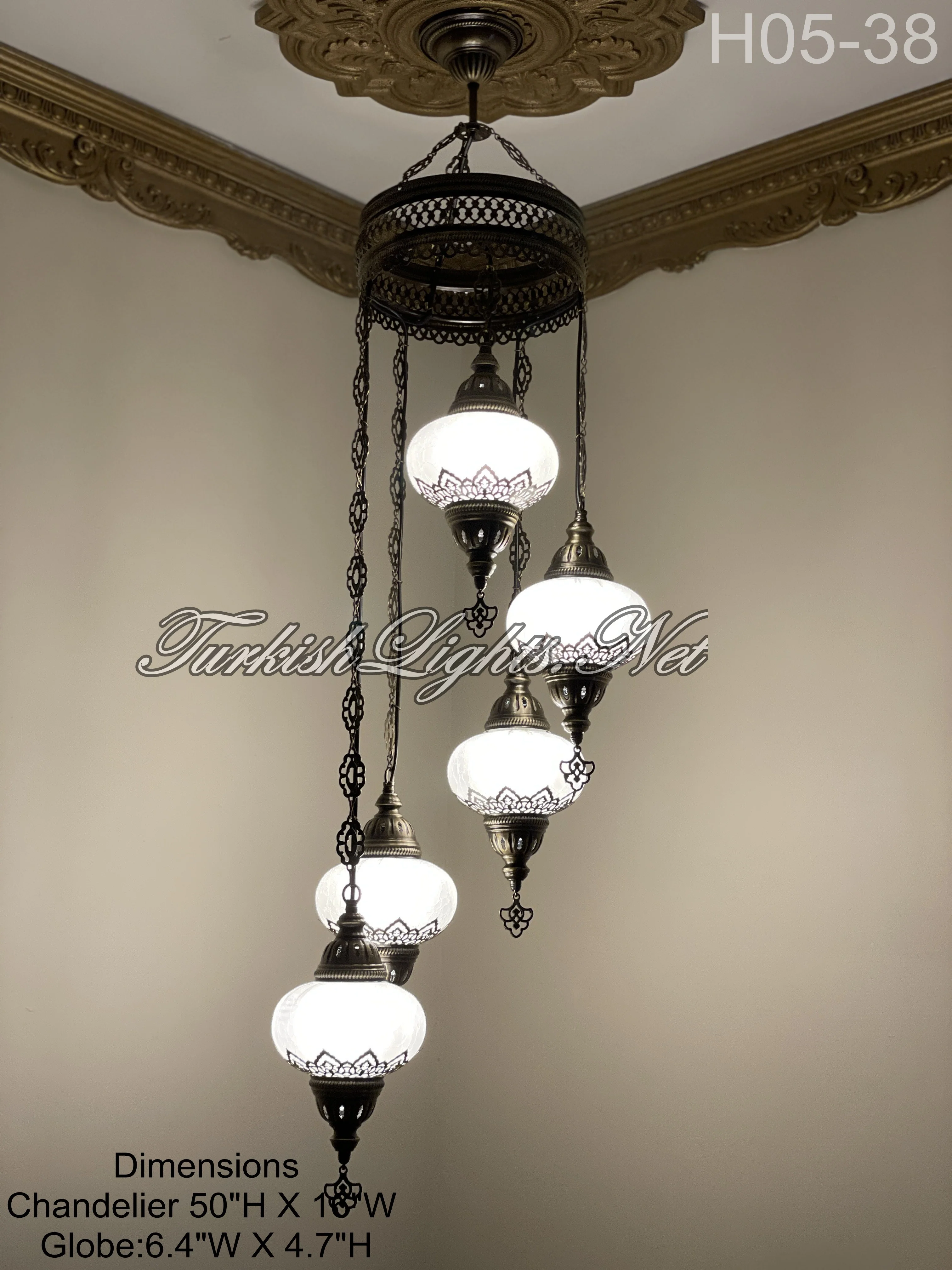 5 (L) BALL TURKISH WATER DROP MOSAIC CHANDELIER WİTH LARGE GLOBES 9 TO CHOOSE ID:H05L-ALL - Image 9
