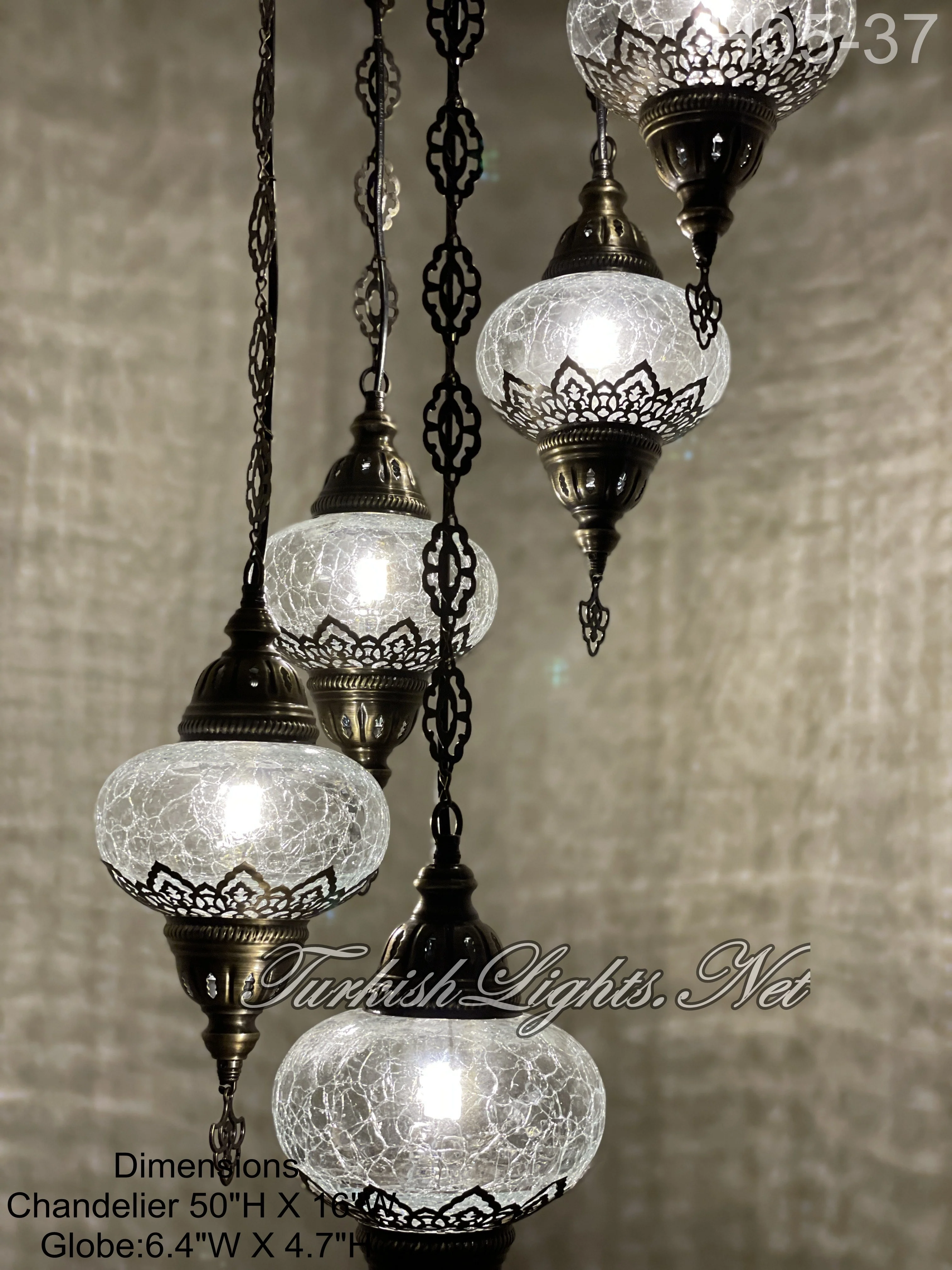 5 Ball Turkish Mosaic Chandelier - Water Drop Design with Large Globes, ID: H05L-37 - Image 2