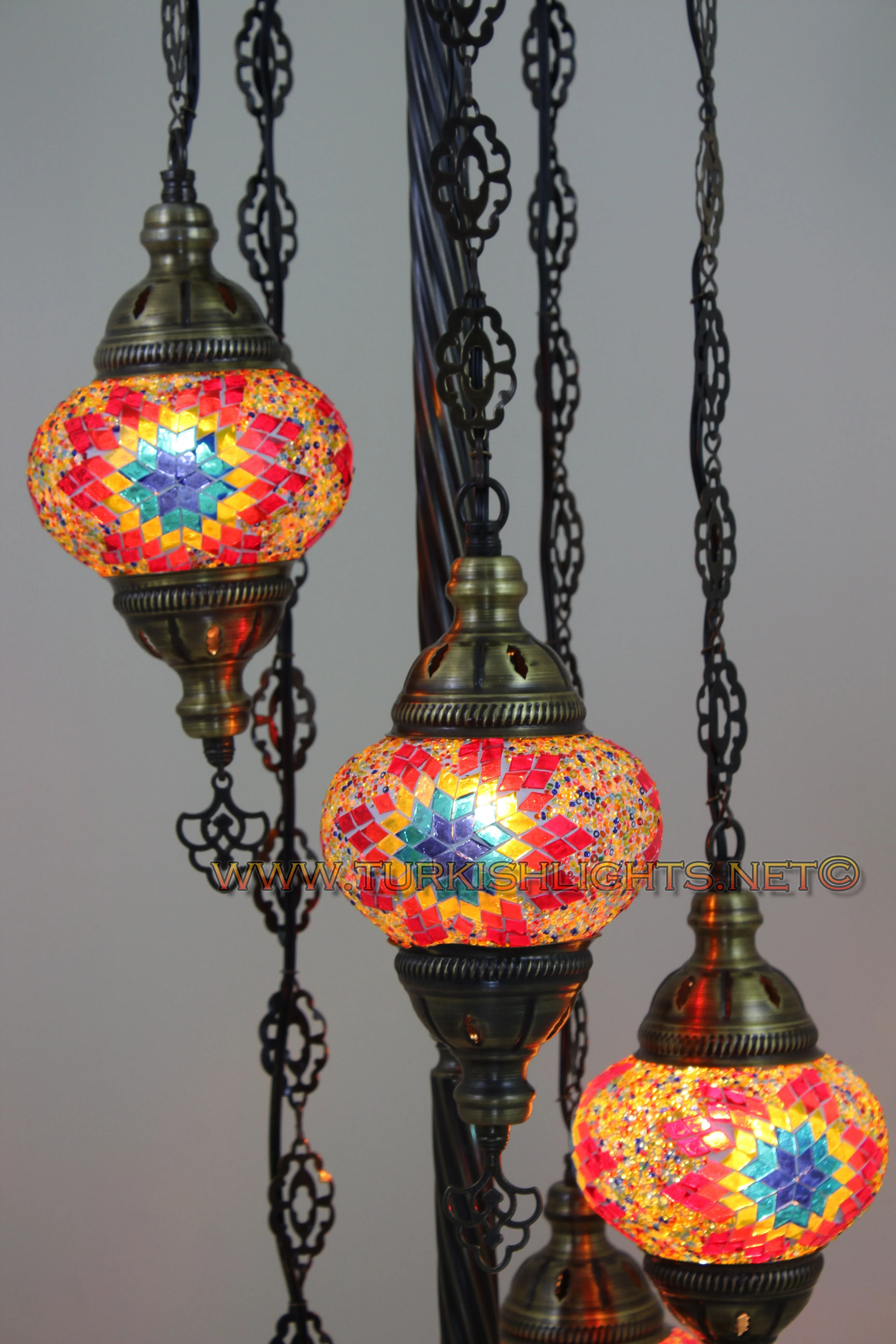 5 Globe Turkish Mosaic Floor Lamp Medium Globes ID: 5FM-1 - Image 4