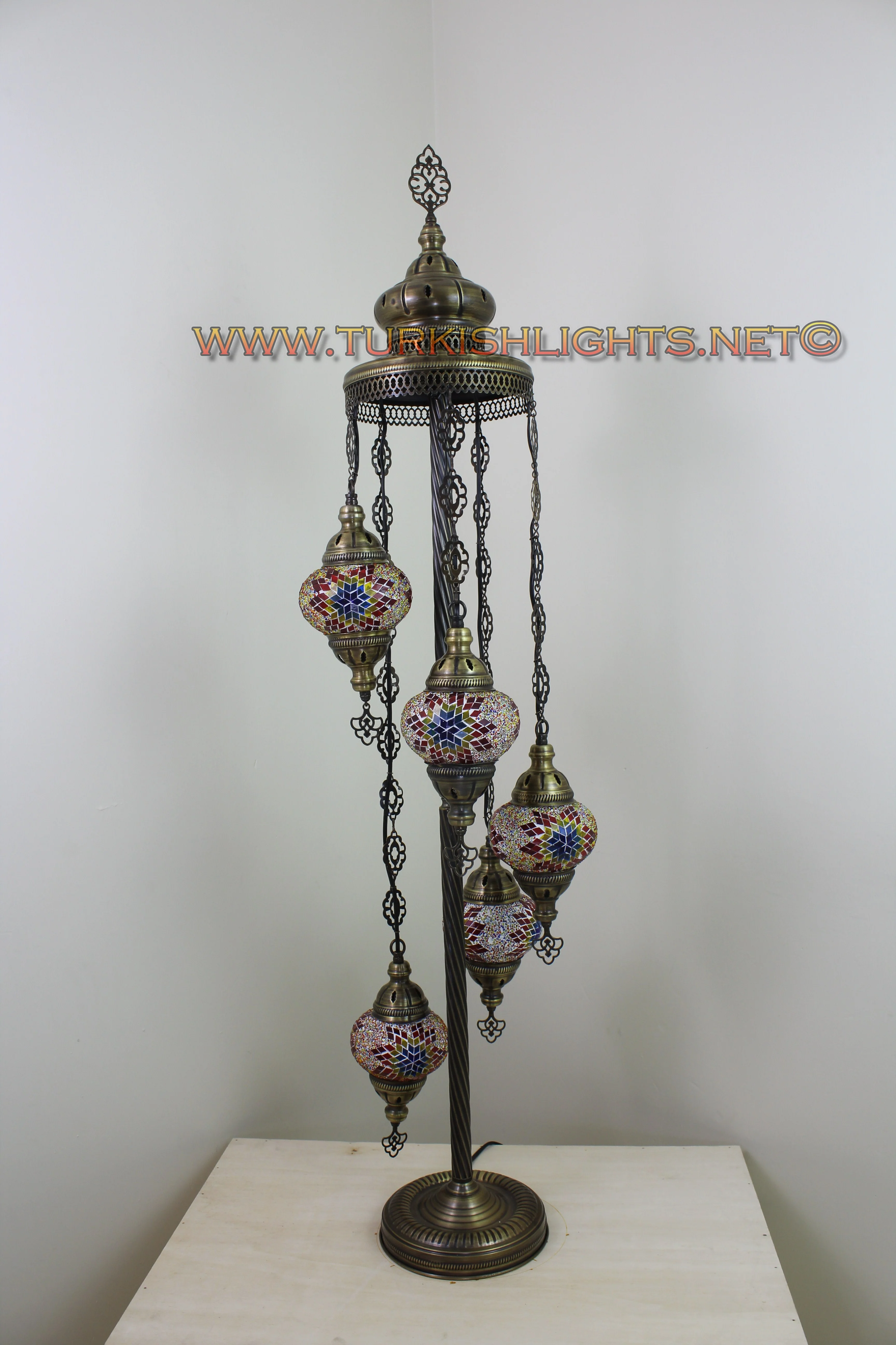 5 Globe Turkish Mosaic Floor Lamp Medium Globes ID: 5FM-1 - Image 6