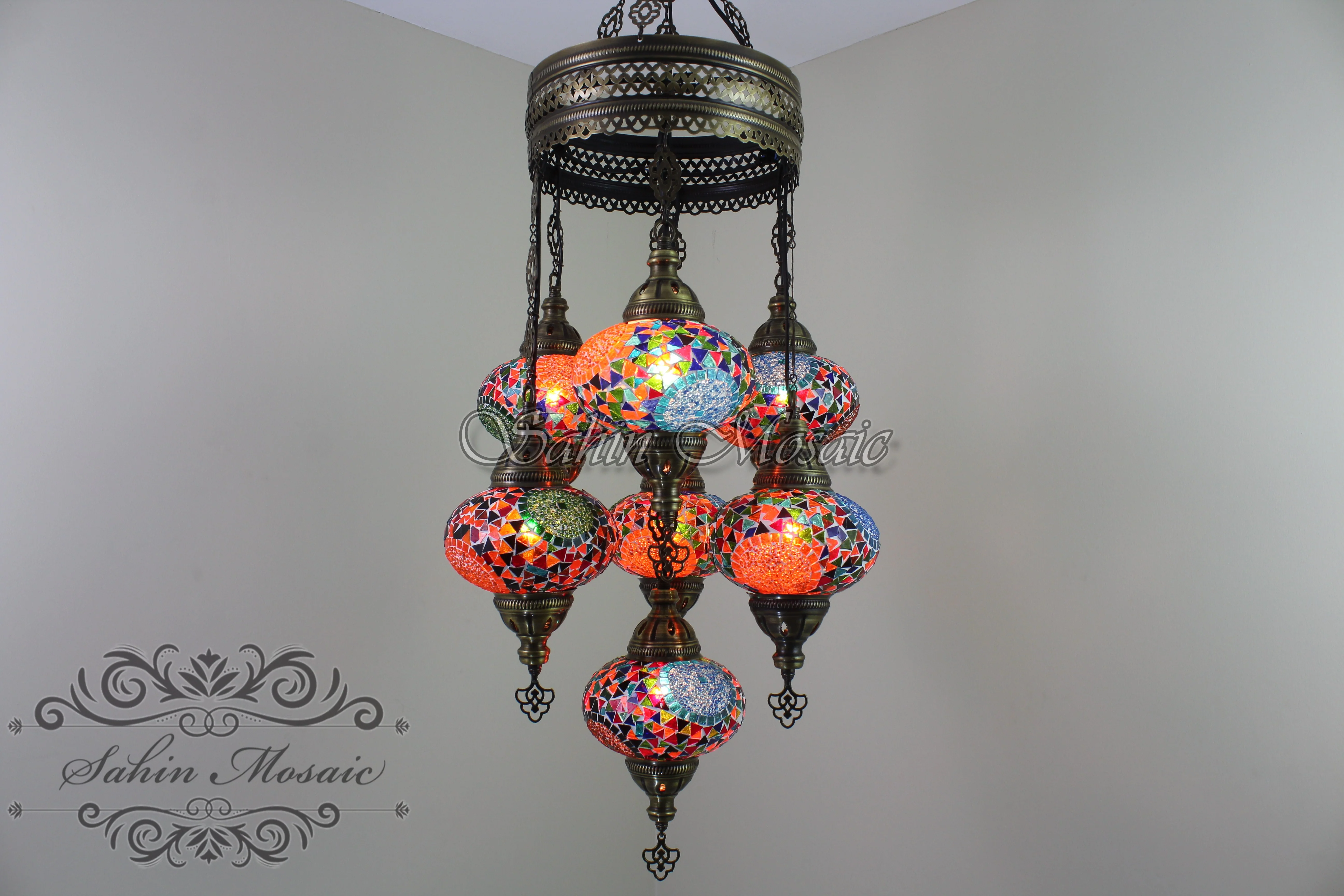7 - BALL SULTAN TURKISH MOSAIC CHANDELIER (LARGE GLOBES) - Image 2