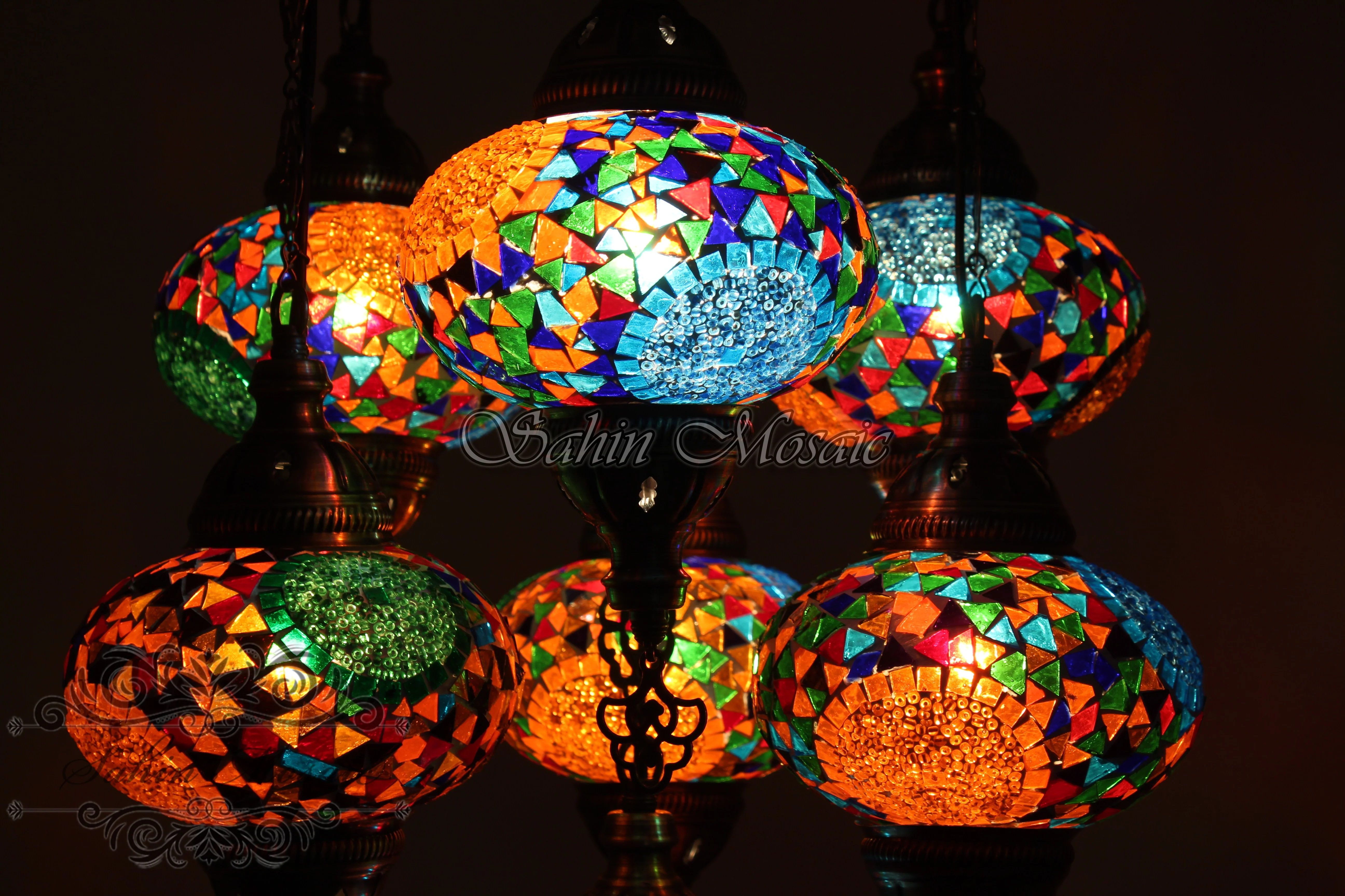 7 - BALL SULTAN TURKISH MOSAIC CHANDELIER (LARGE GLOBES) - Image 4