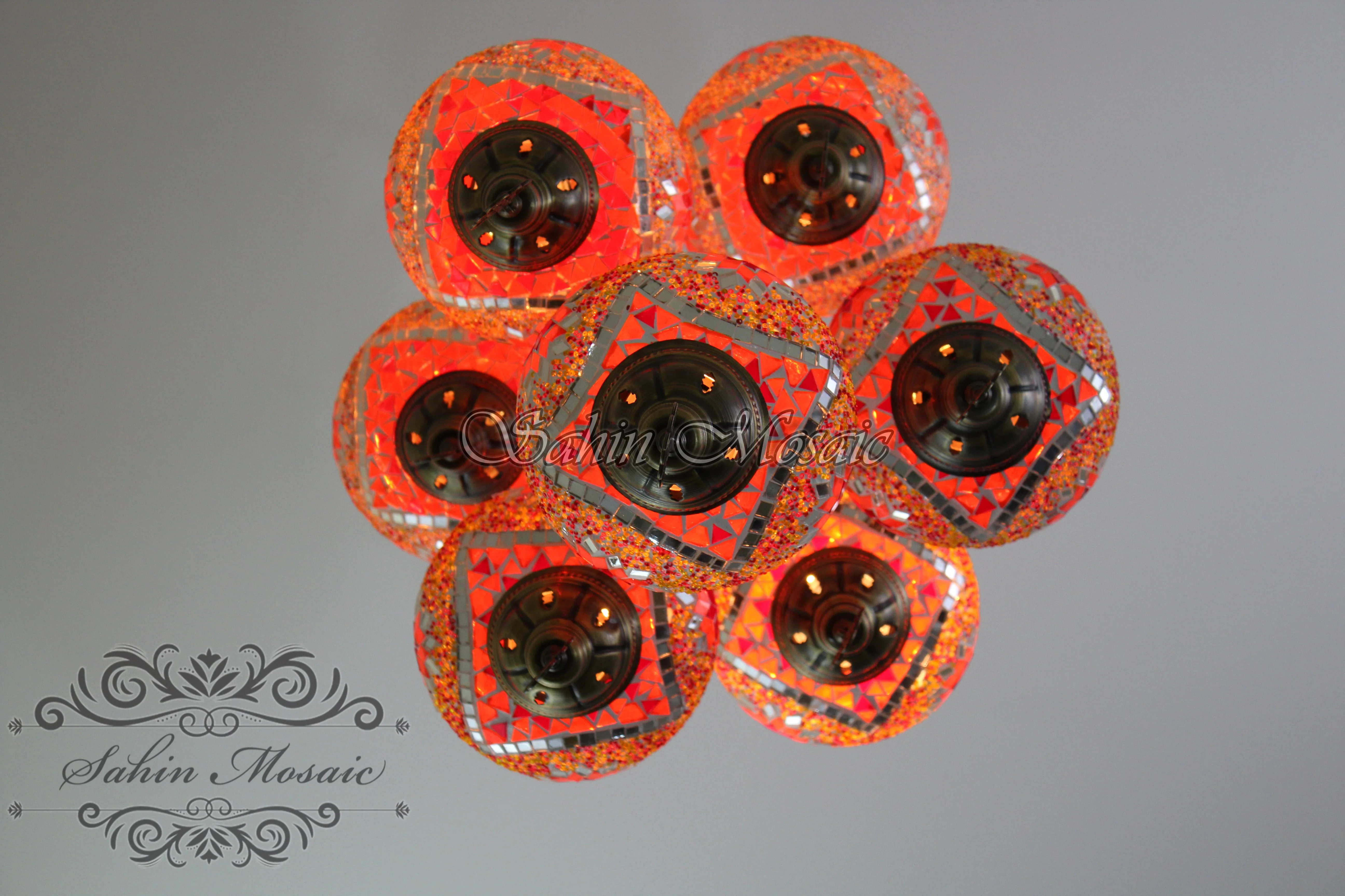 7 Ball Turkish Mosaic Chandelier - Handmade Sultan Design with Large Globes, ID: S7L-8 - Image 8