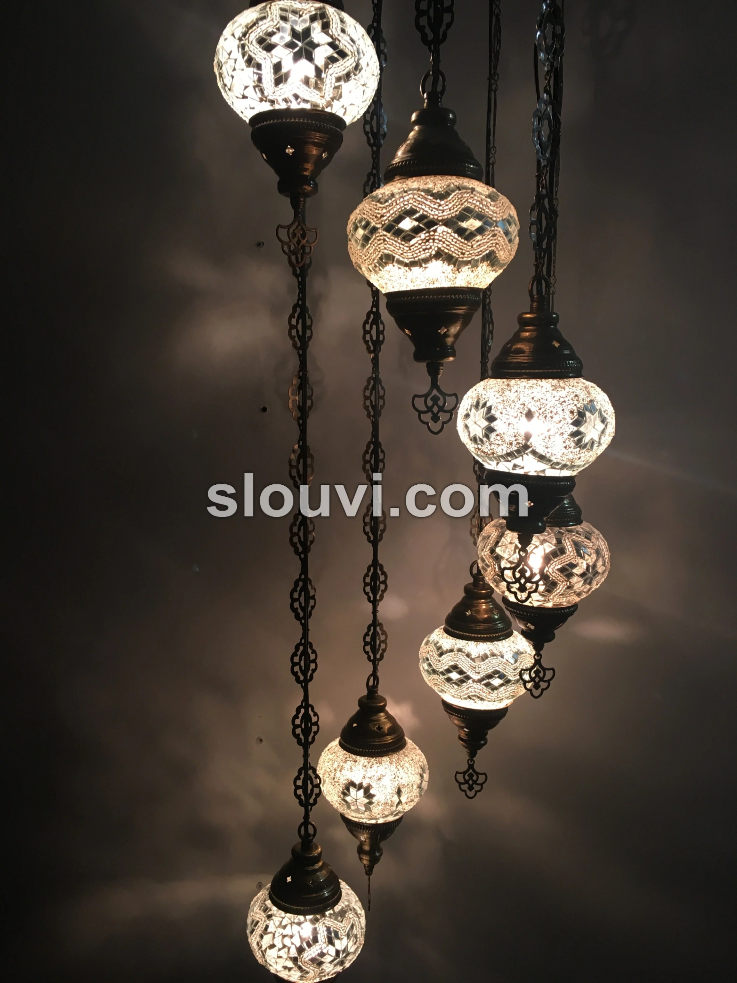 7 - BALL TURKISH MOSAIC CHANDELIER, WHITE - Image 4