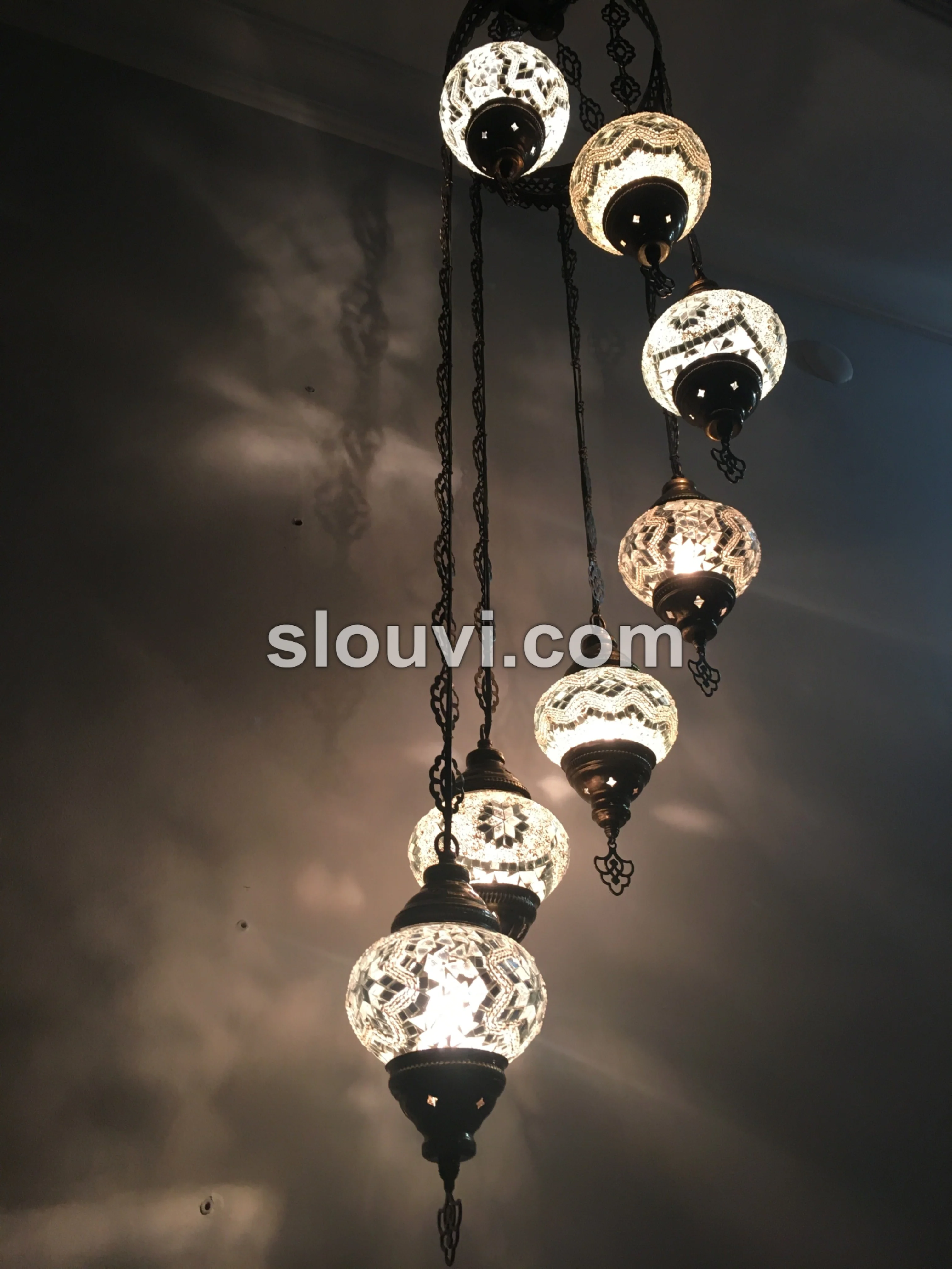 7 - BALL TURKISH MOSAIC CHANDELIER, WHITE - Image 5