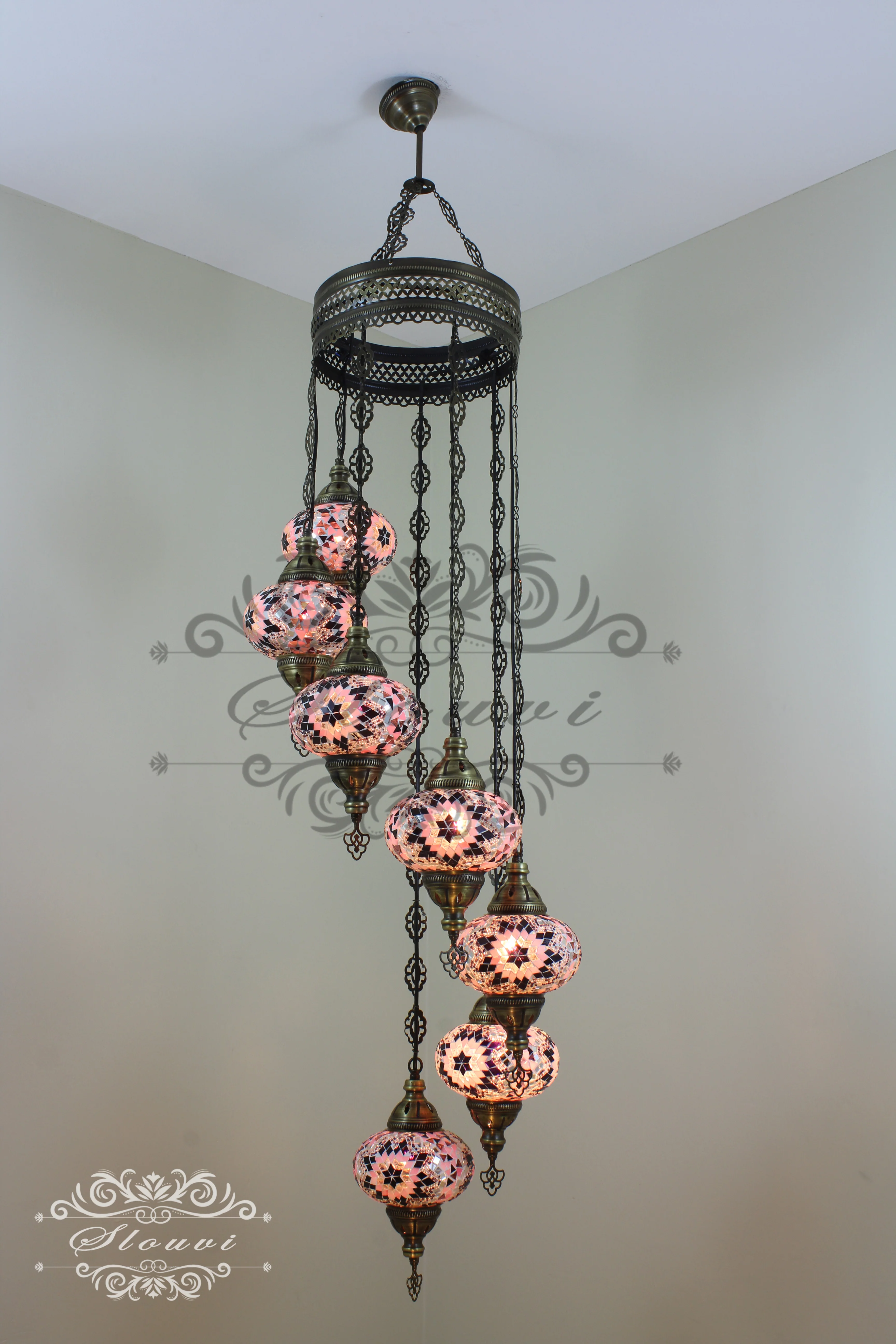 7 - BALL TURKISH MOSAIC CHANDELIER, LARGE GLOBES - Image 4