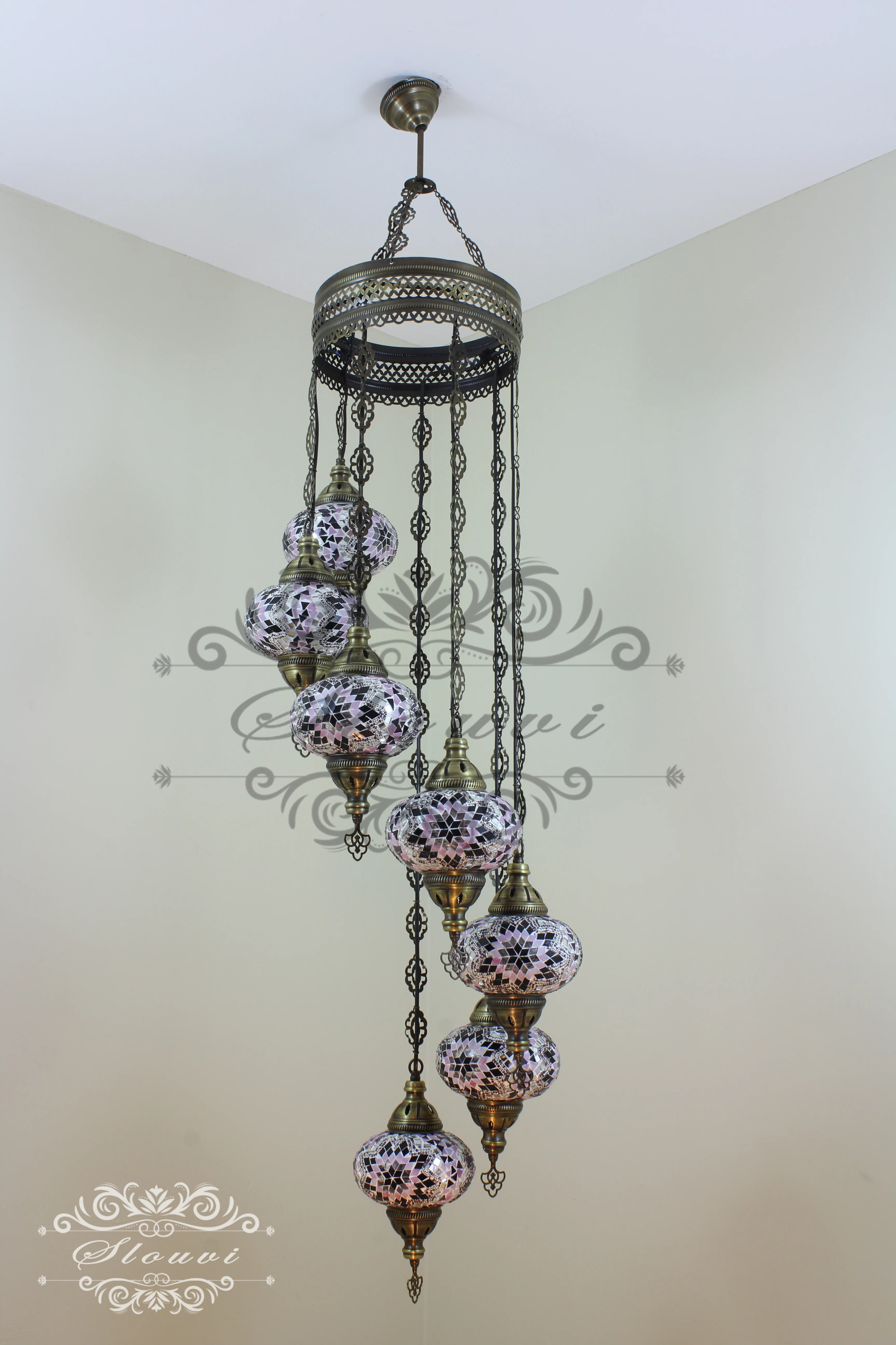 7 - BALL TURKISH MOSAIC CHANDELIER, LARGE GLOBES - Image 5