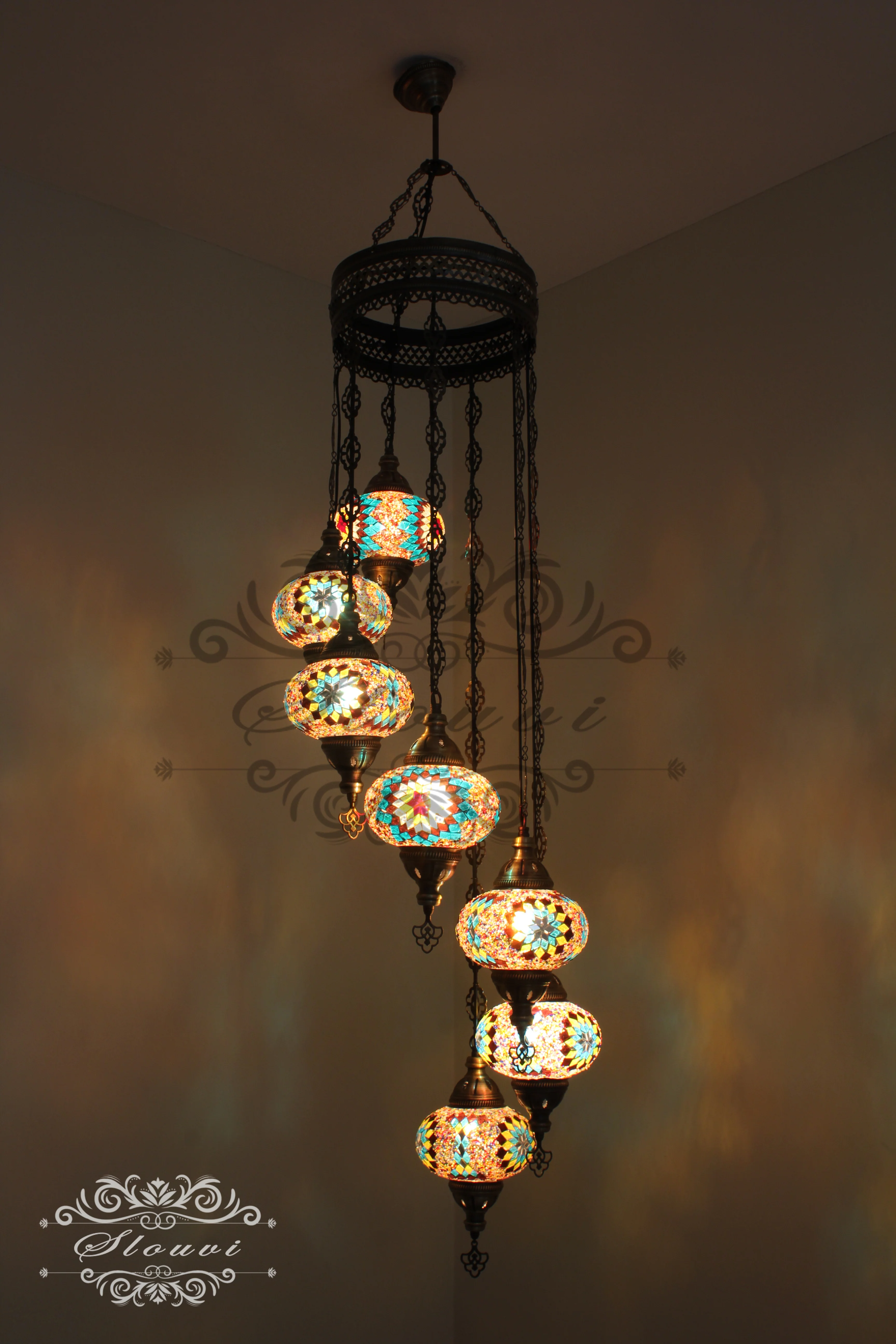 7 - BALL TURKISH MOSAIC CHANDELIER, LARGE GLOBES - Image 2
