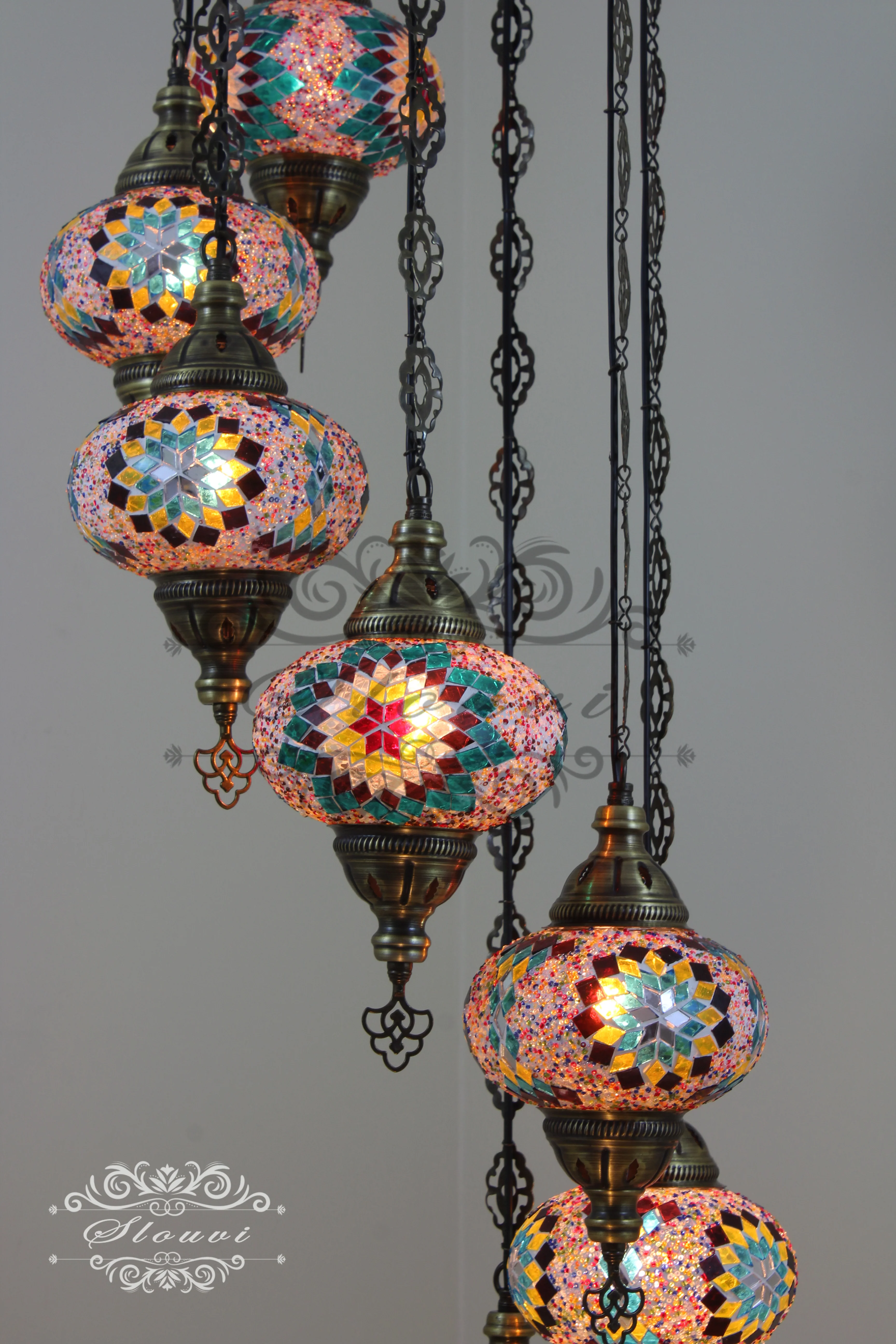 7 - BALL TURKISH MOSAIC CHANDELIER, LARGE GLOBES - Image 3