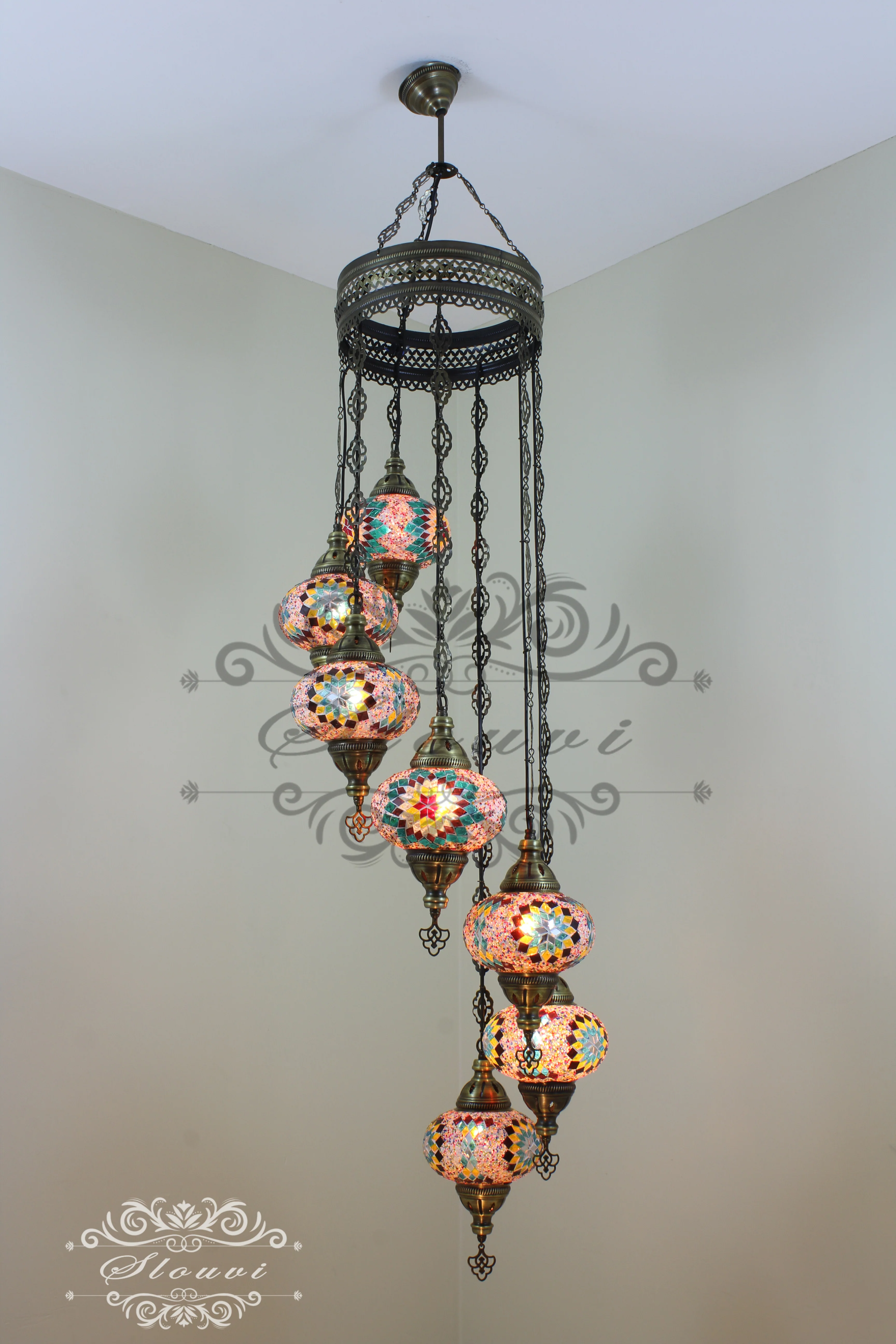 7 - BALL TURKISH MOSAIC CHANDELIER, LARGE GLOBES - Image 4
