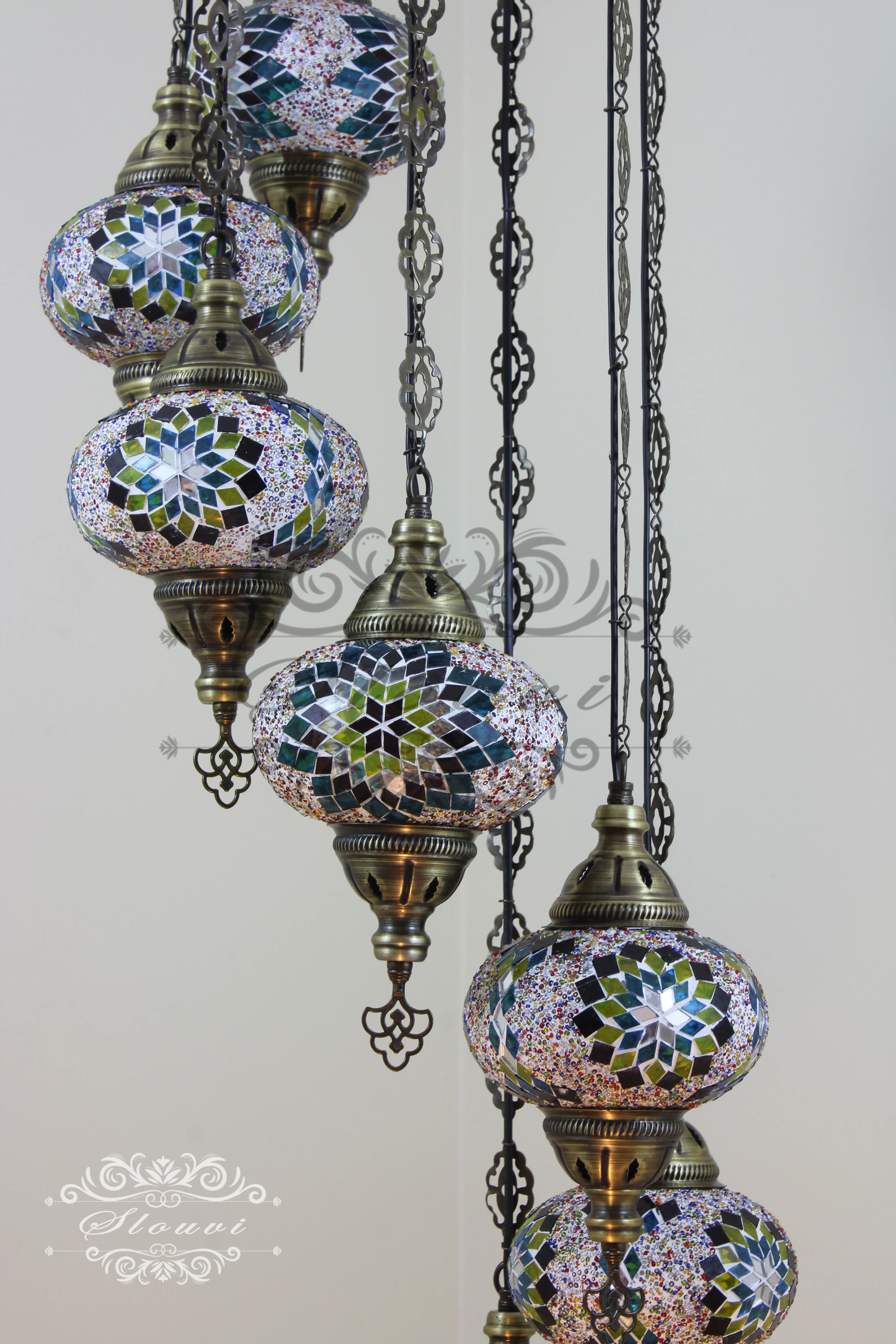 7 - BALL TURKISH MOSAIC CHANDELIER, LARGE GLOBES - Image 5