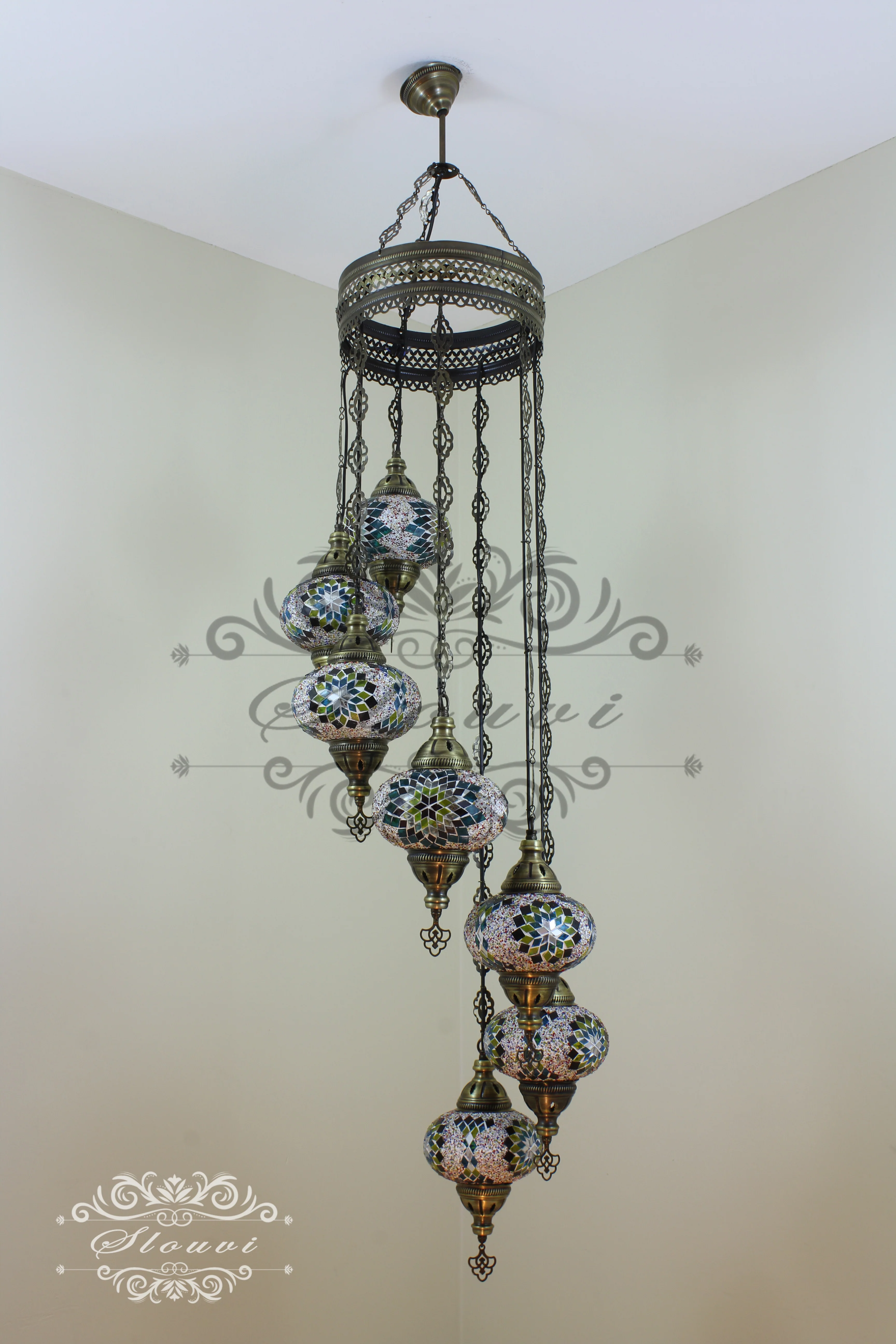 7 - BALL TURKISH MOSAIC CHANDELIER, LARGE GLOBES - Image 6