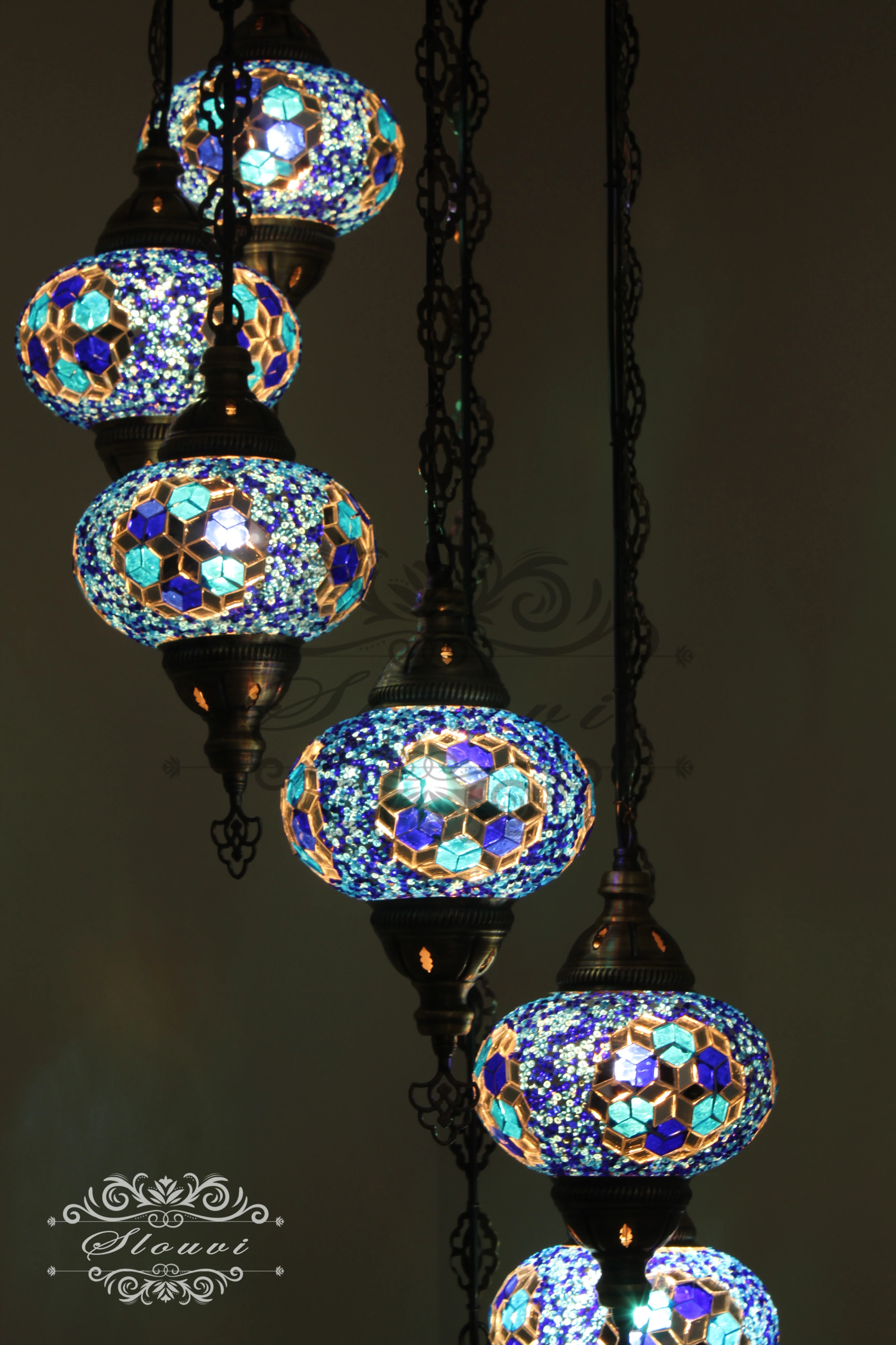 7 - BALL TURKISH MOSAIC CHANDELIER, LARGE GLOBES