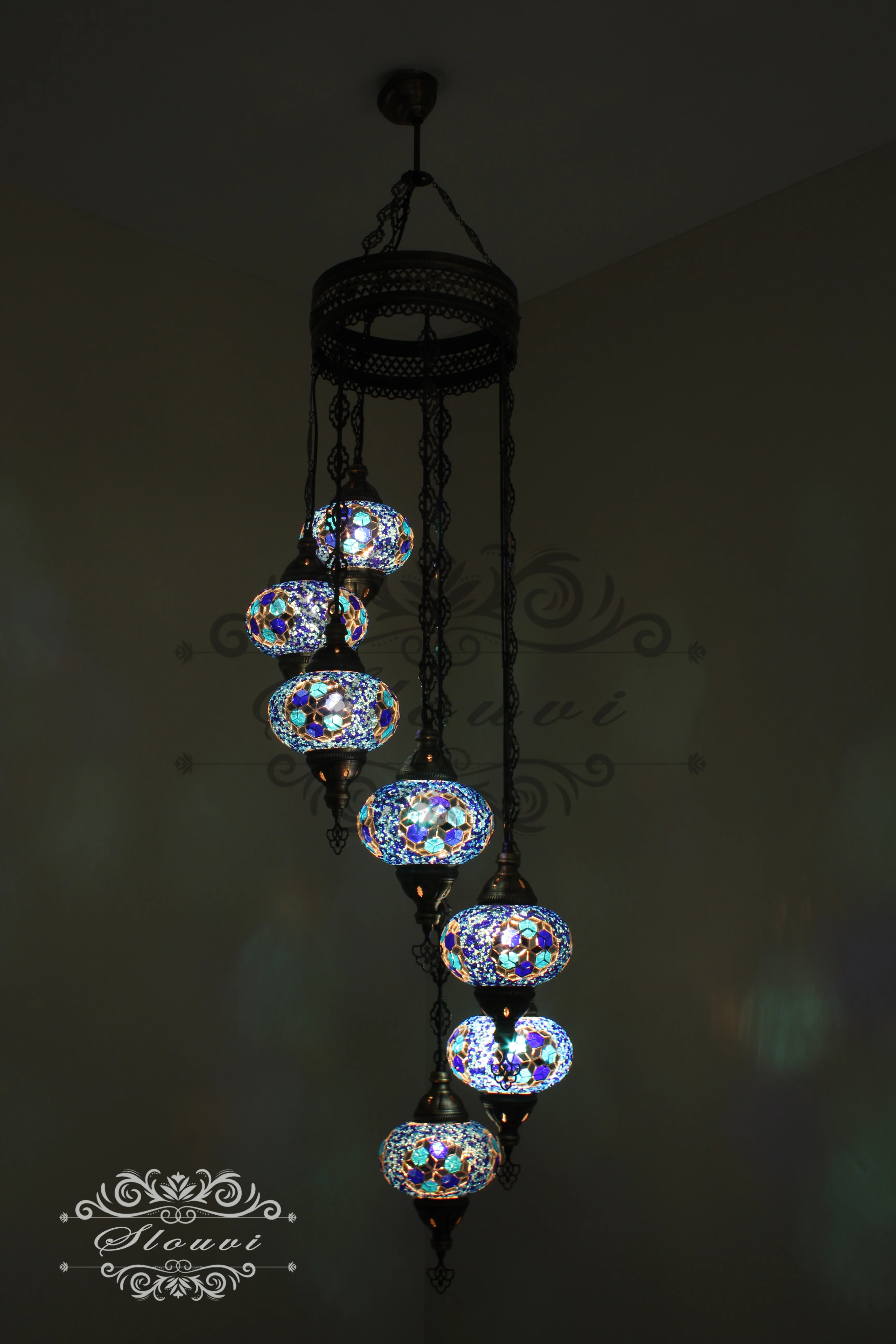 7 - BALL TURKISH MOSAIC CHANDELIER, LARGE GLOBES - Image 2