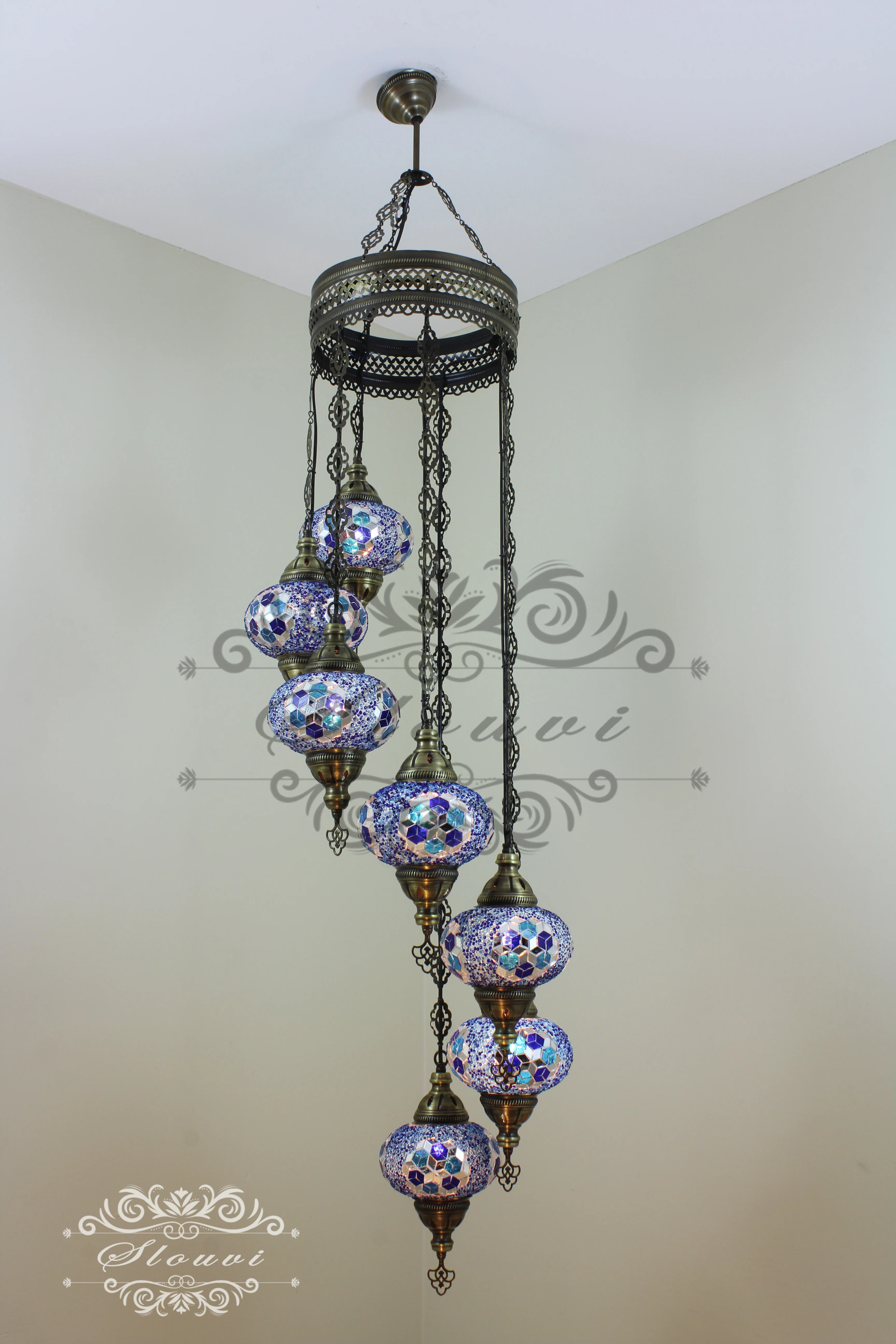 7 - BALL TURKISH MOSAIC CHANDELIER, LARGE GLOBES - Image 3