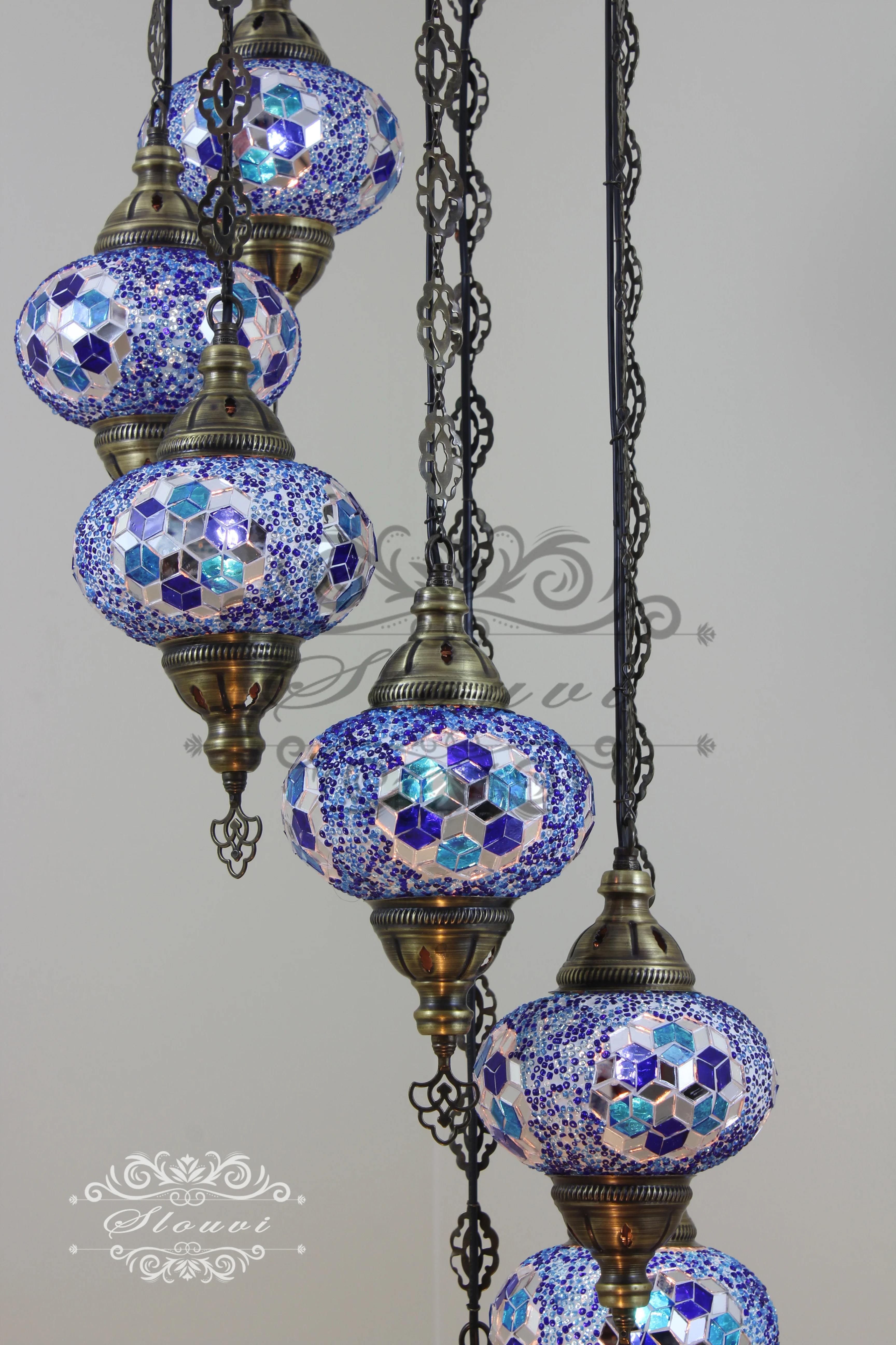 7 - BALL TURKISH MOSAIC CHANDELIER, LARGE GLOBES - Image 4
