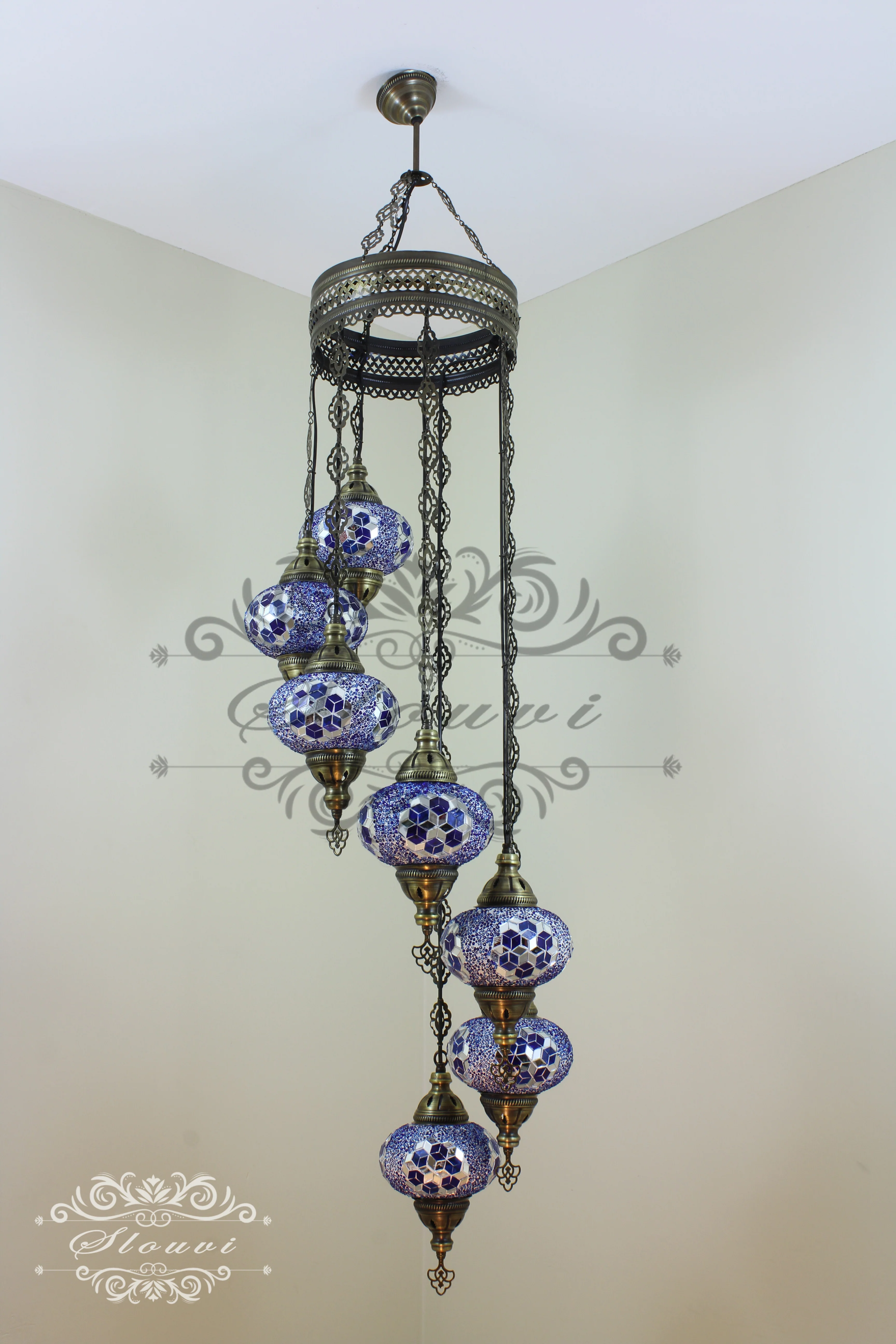 7 - BALL TURKISH MOSAIC CHANDELIER, LARGE GLOBES - Image 6