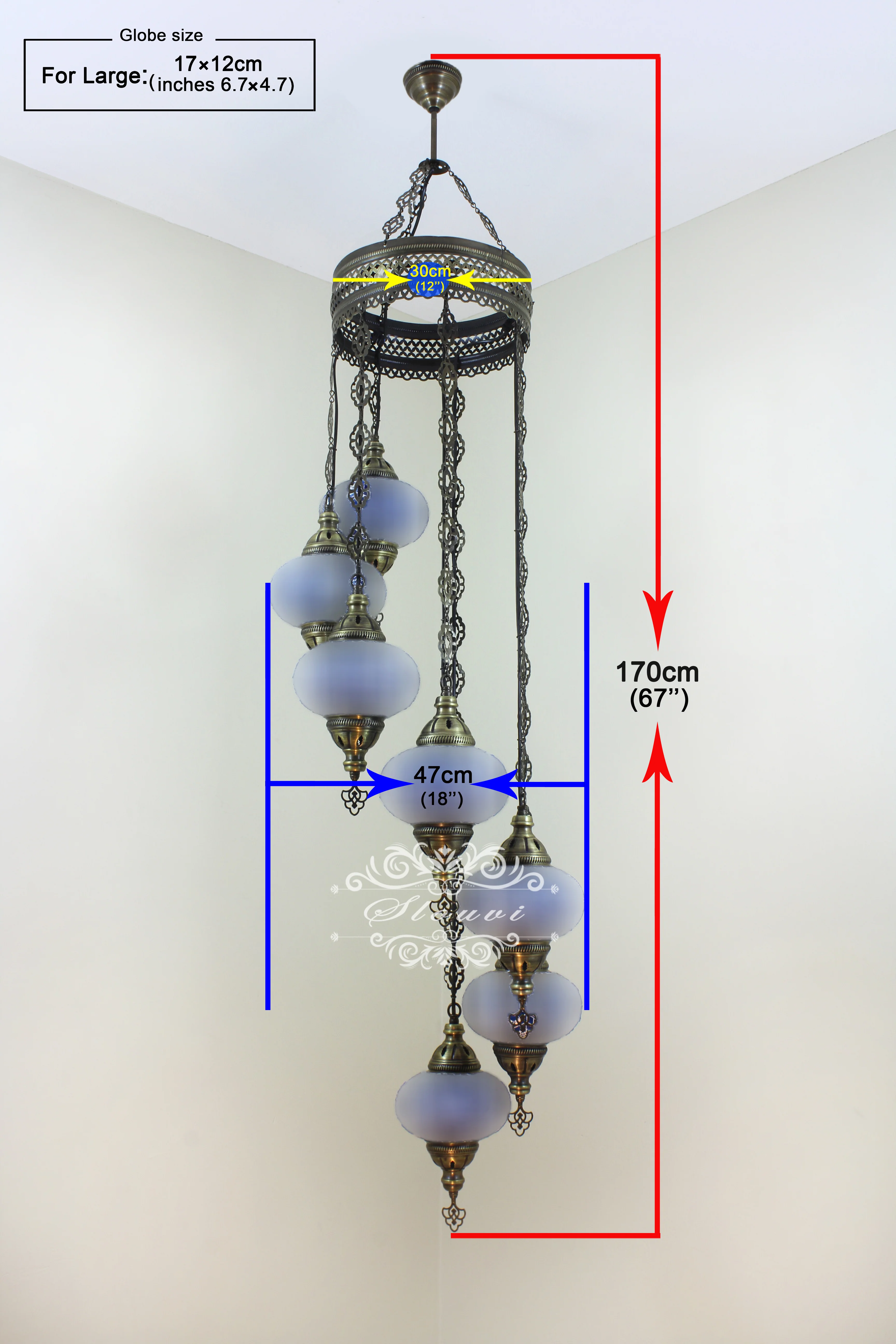 7 - BALL TURKISH MOSAIC CHANDELIER, LARGE GLOBES - Image 7
