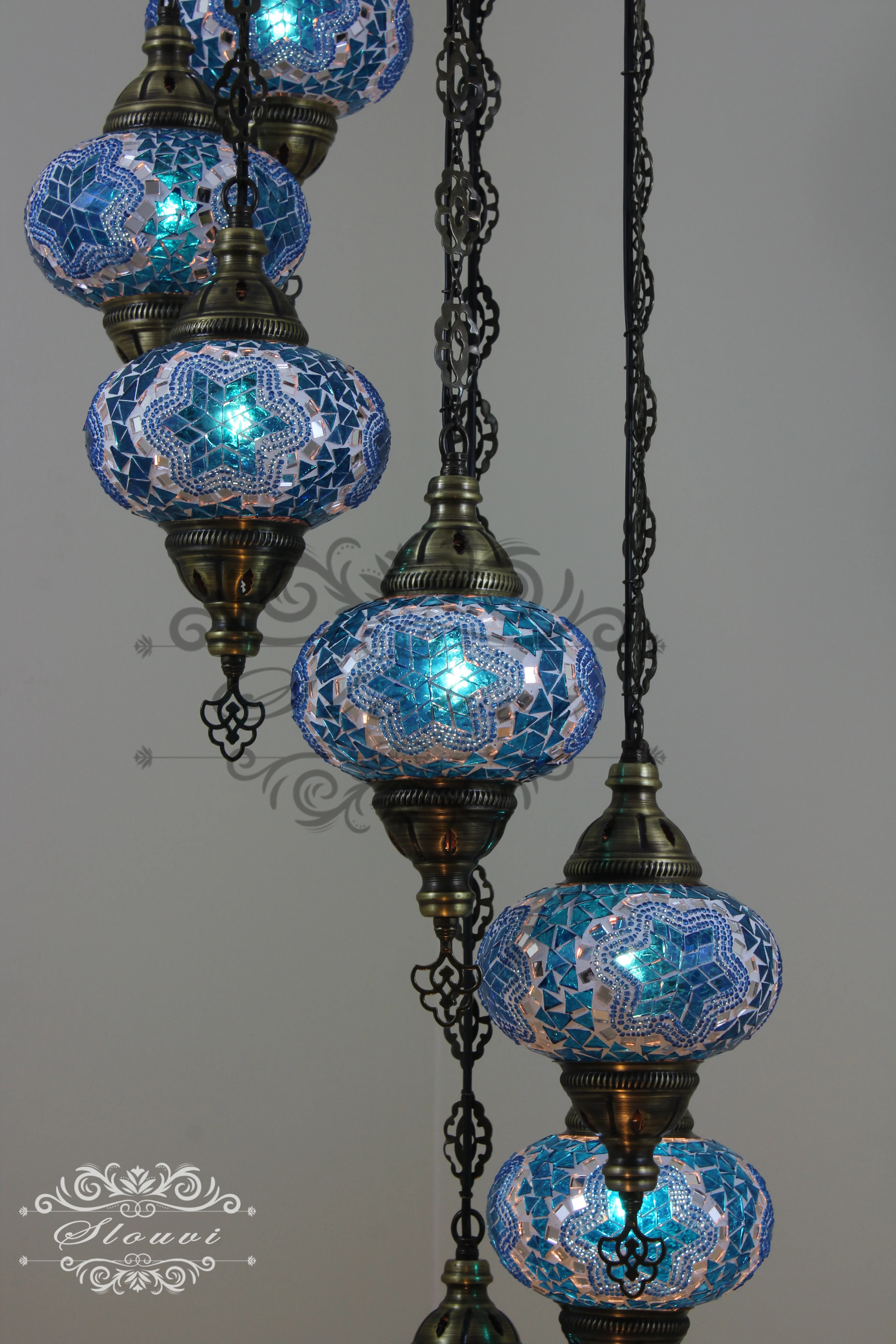 7 - BALL TURKISH MOSAIC CHANDELIER, LARGE GLOBES - Image 3