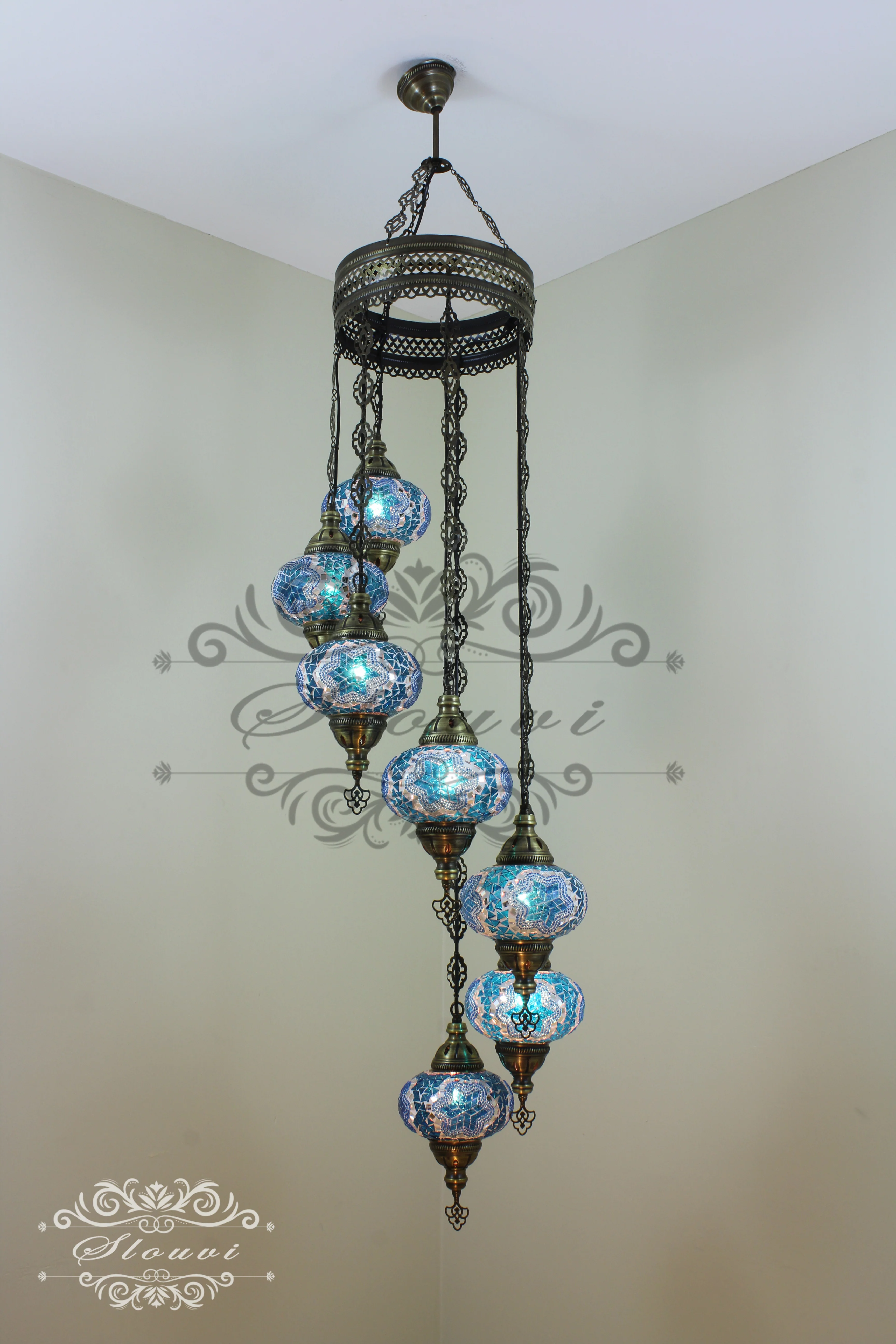 7 - BALL TURKISH MOSAIC CHANDELIER, LARGE GLOBES - Image 4