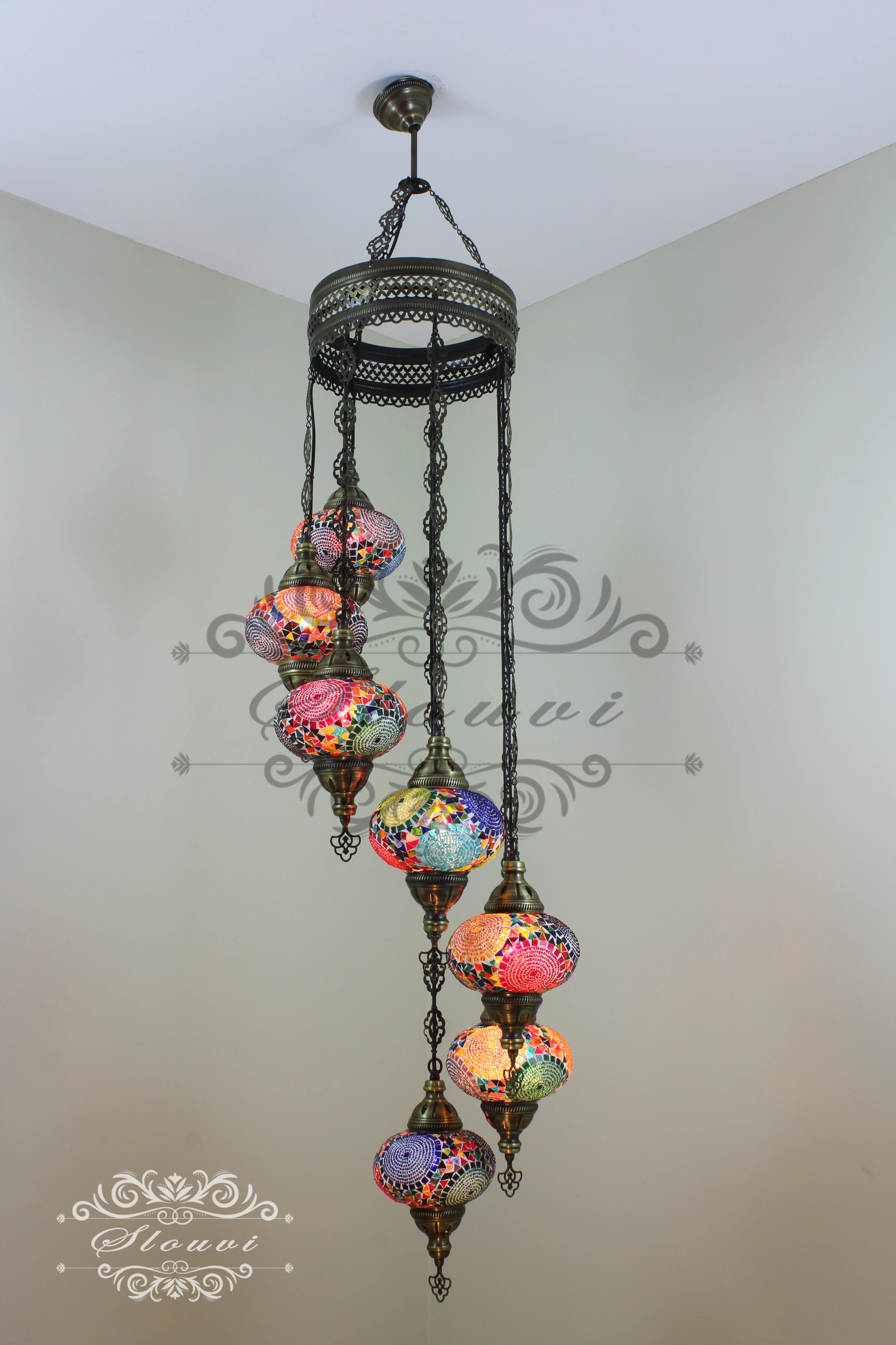 7 - BALL TURKISH MOSAIC CHANDELIER, LARGE GLOBES - Image 4