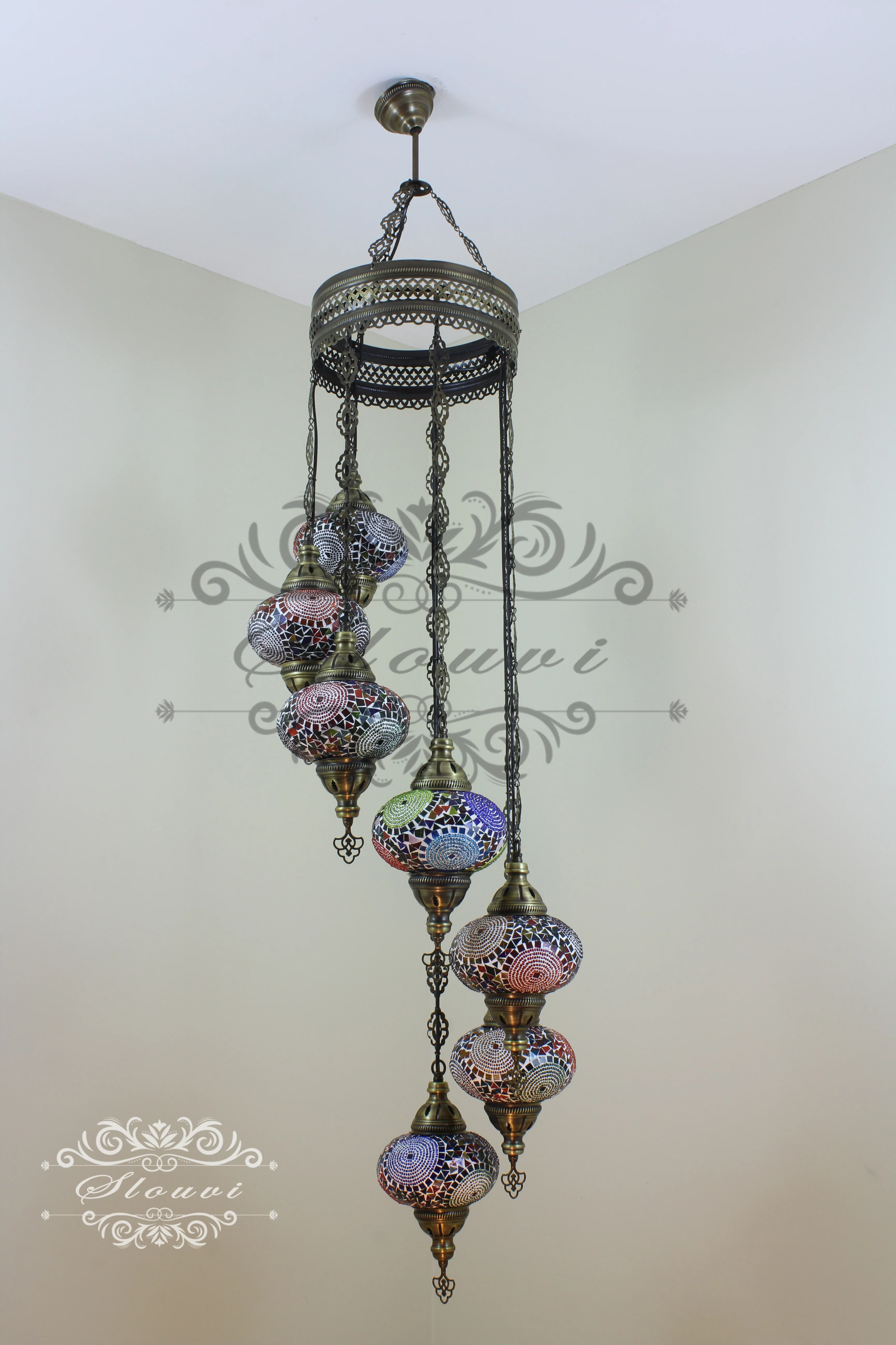 7 - BALL TURKISH MOSAIC CHANDELIER, LARGE GLOBES - Image 5