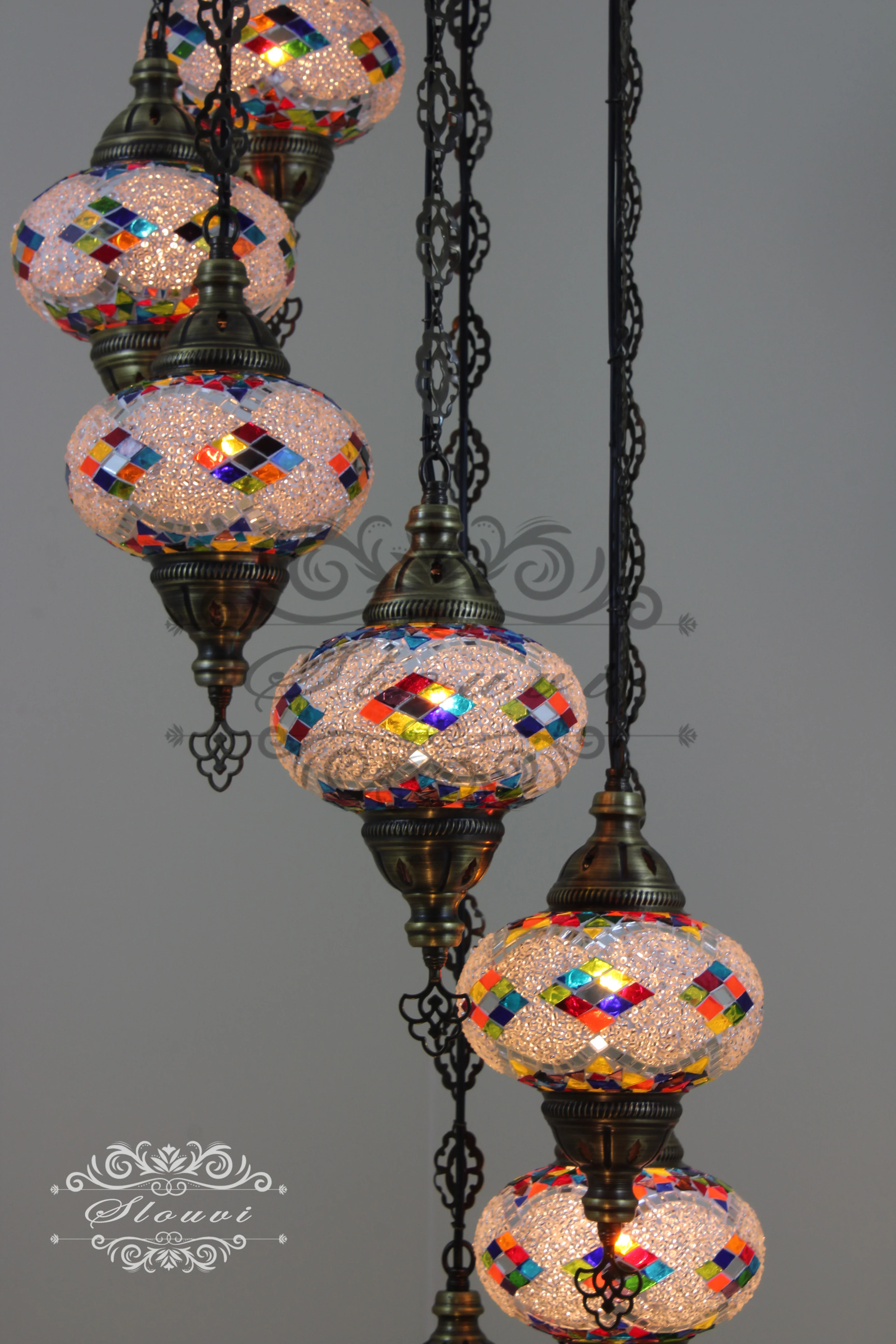 7 - BALL TURKISH MOSAIC CHANDELIER, LARGE GLOBES - Image 3