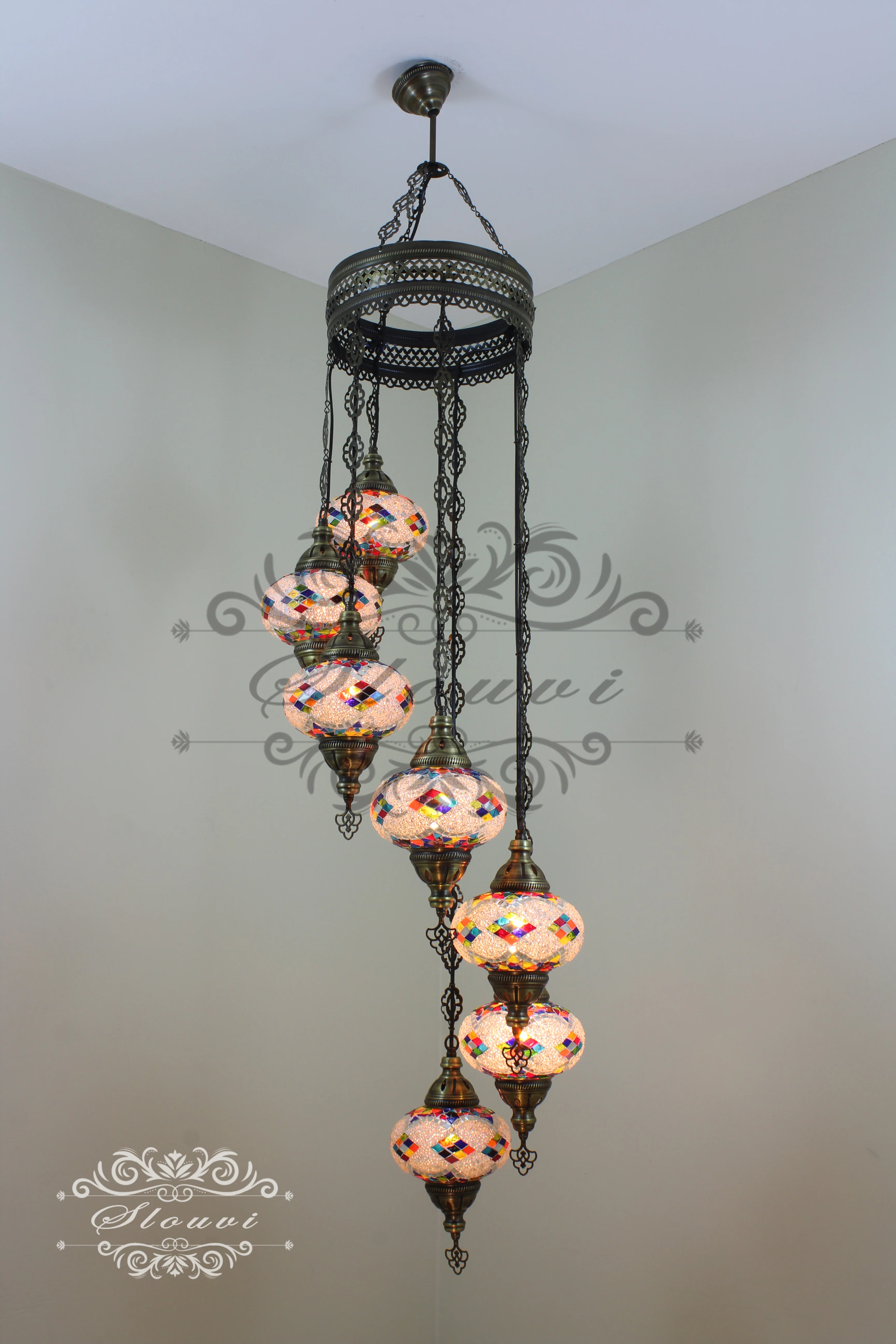7 - BALL TURKISH MOSAIC CHANDELIER, LARGE GLOBES - Image 4