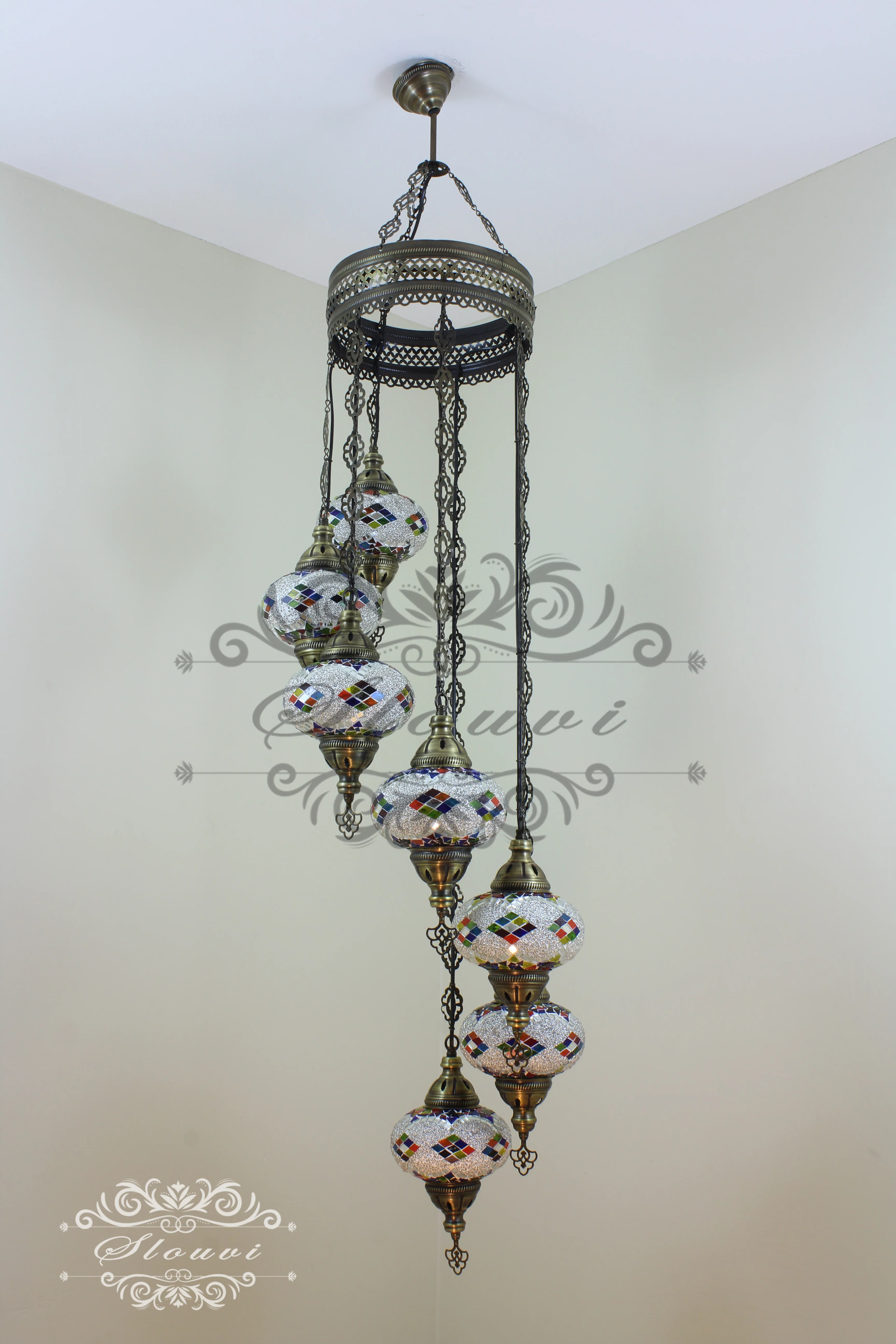 7 - BALL TURKISH MOSAIC CHANDELIER, LARGE GLOBES - Image 5