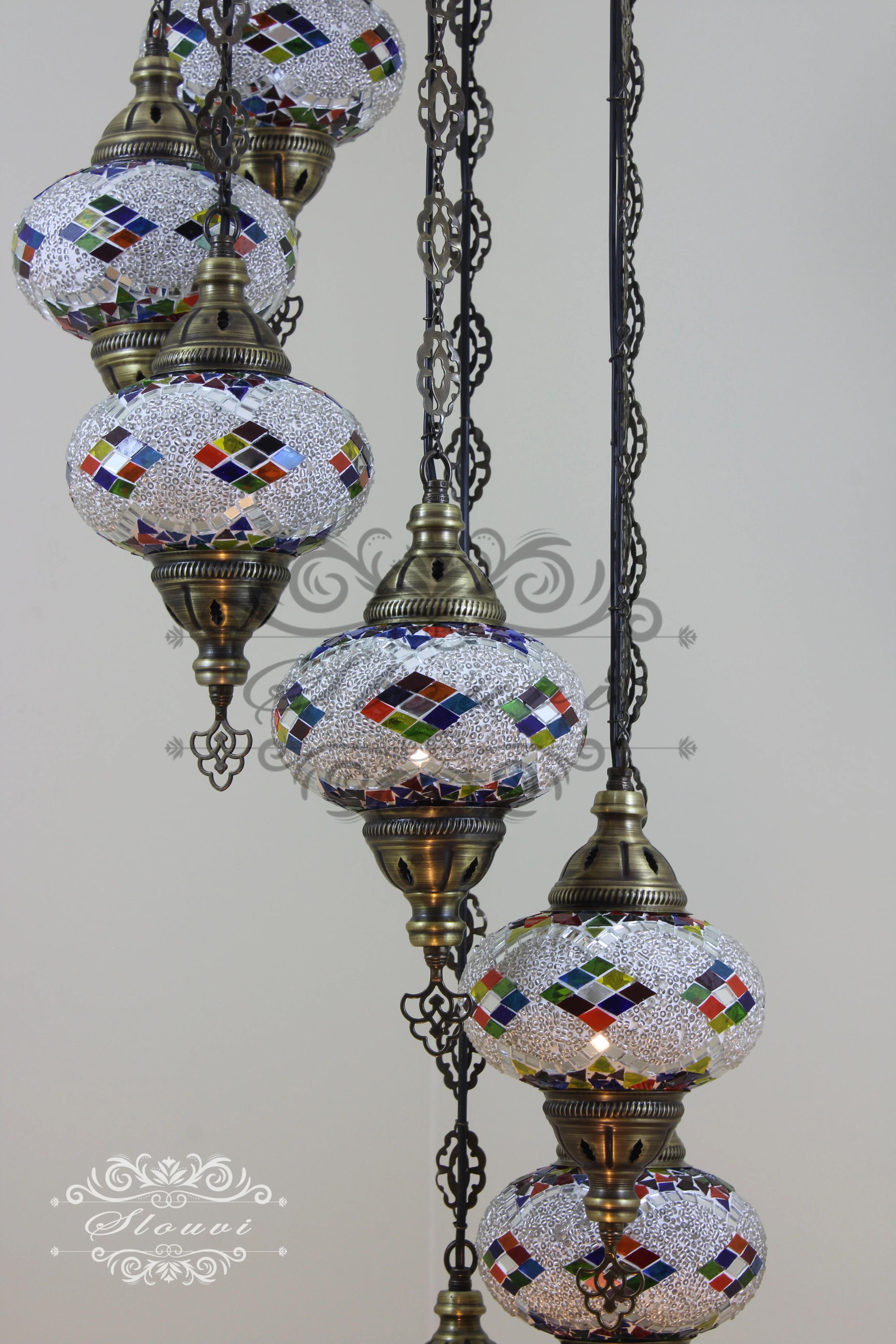 7 - BALL TURKISH MOSAIC CHANDELIER, LARGE GLOBES - Image 6