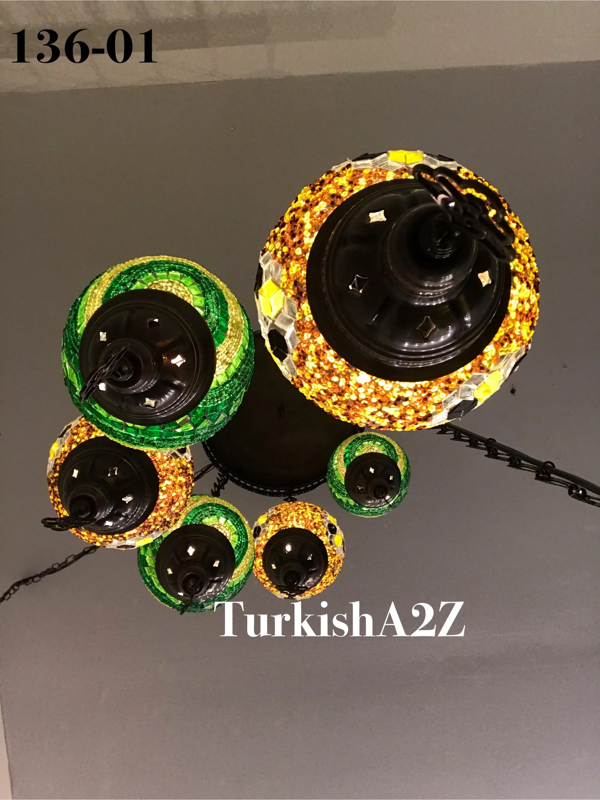 Turkish Mosaic Chandelier with 7 Medium - BALL(Swag Cable Option),ID: 136 - Image 3