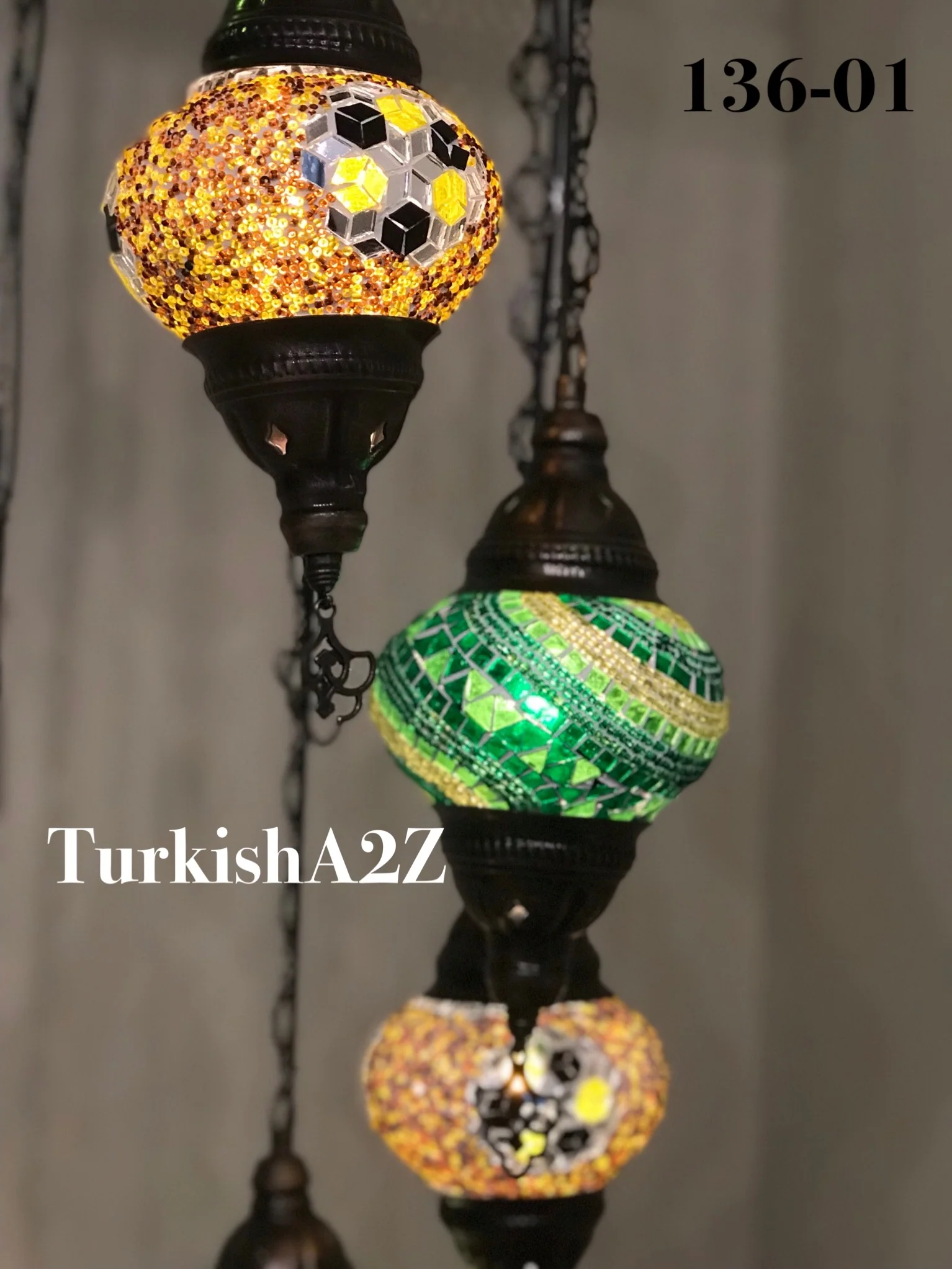 Turkish Mosaic Chandelier with 7 Medium - BALL(Swag Cable Option),ID: 136 - Image 4