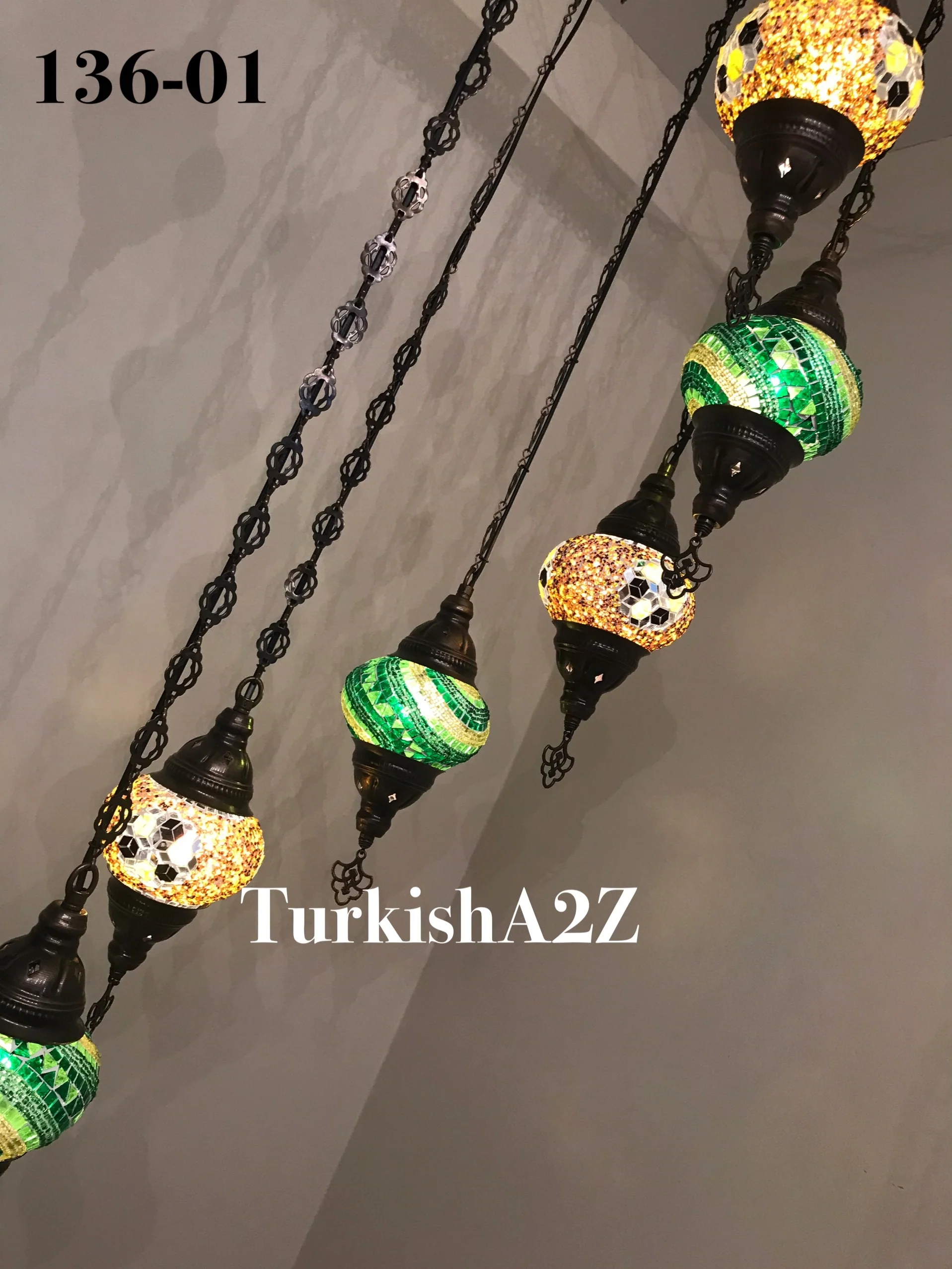 Turkish Mosaic Chandelier with 7 Medium - BALL(Swag Cable Option),ID: 136 - Image 5