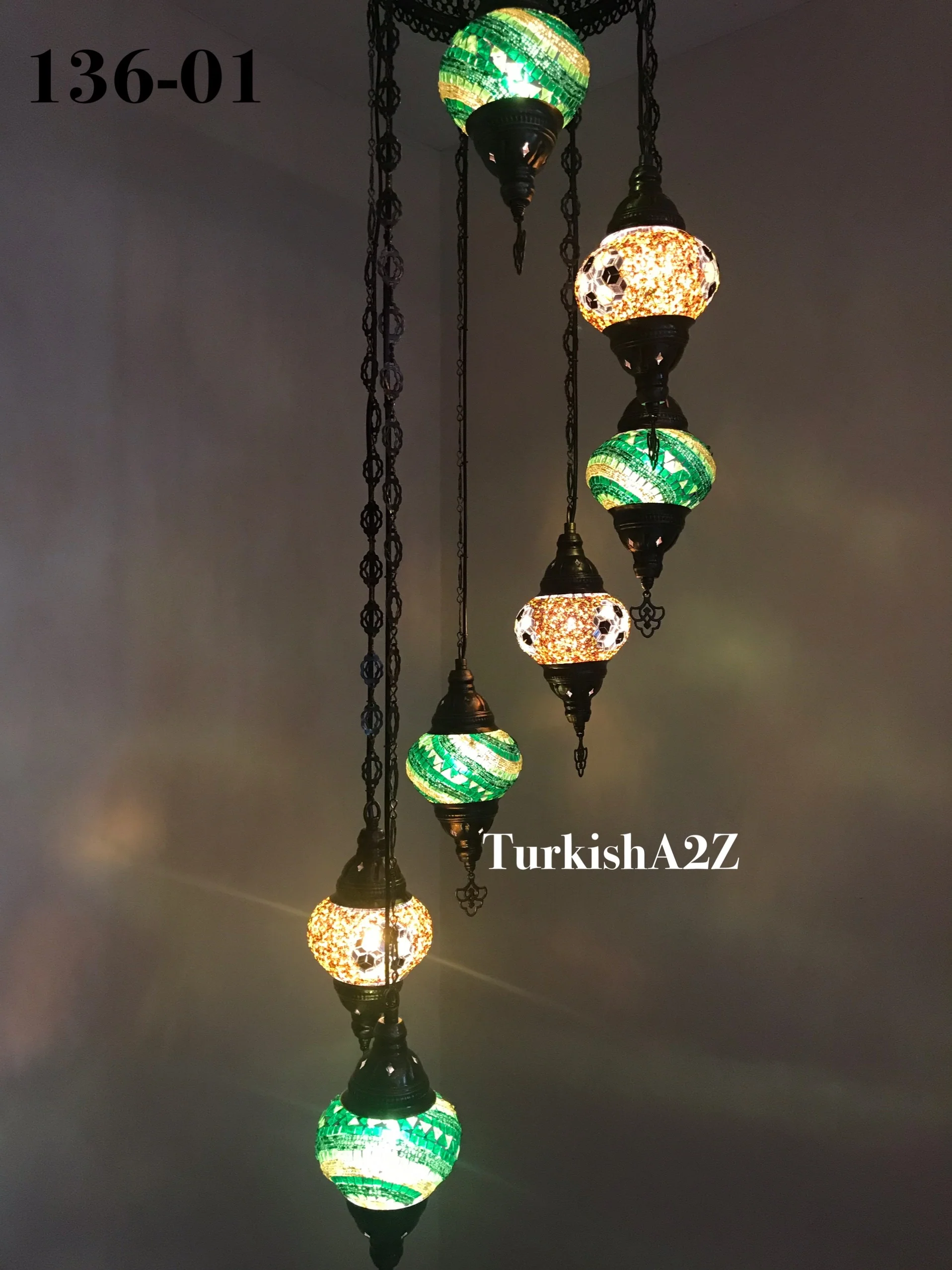 Turkish Mosaic Chandelier with 7 Medium - BALL(Swag Cable Option),ID: 136 - Image 7