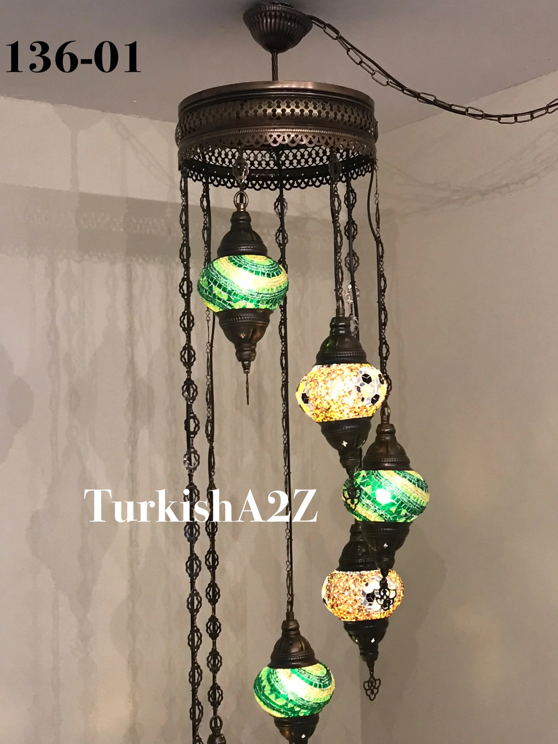 Turkish Mosaic Chandelier with 7 Medium - BALL(Swag Cable Option),ID: 136 - Image 9