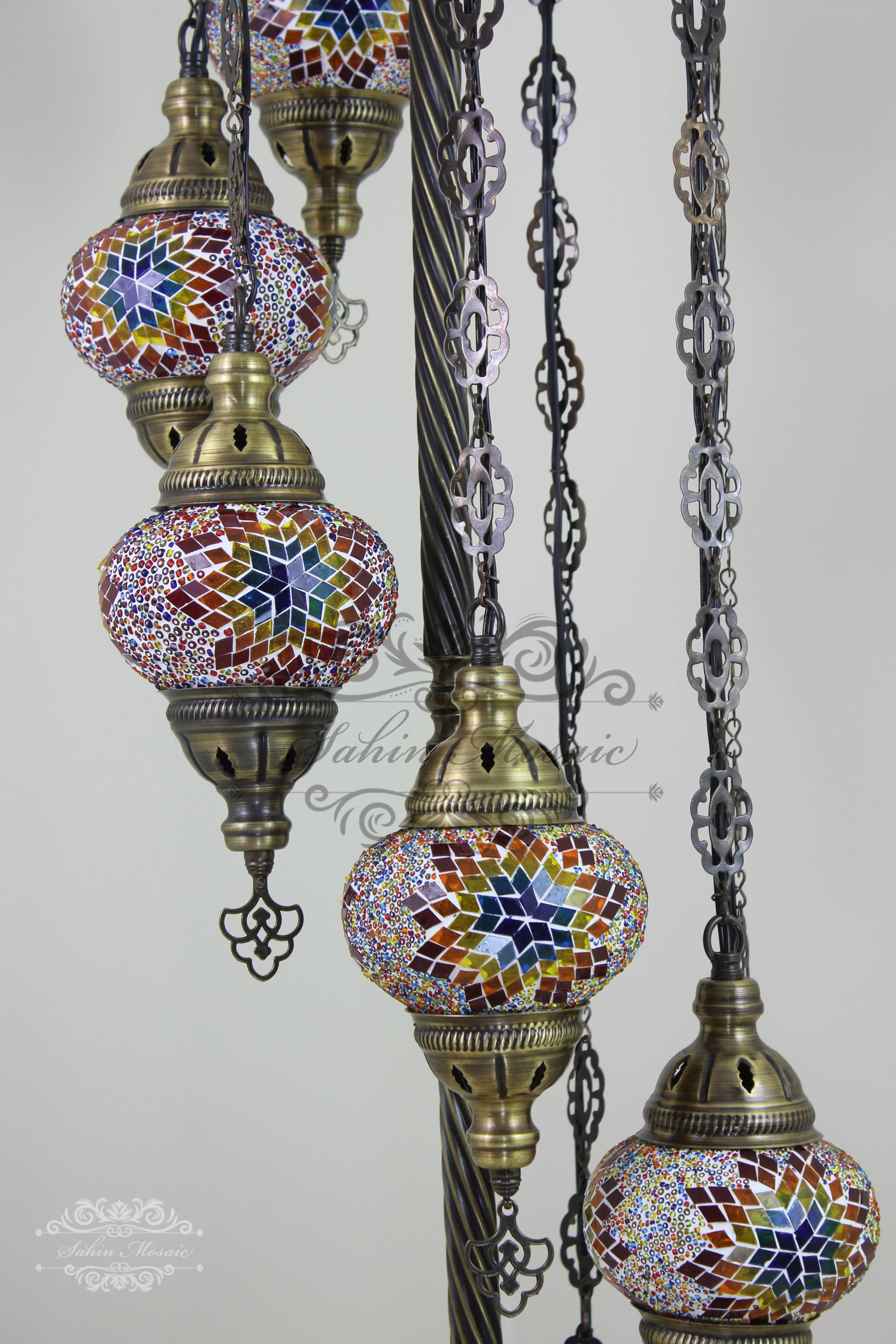 7 BALL TURKISH MOSAIC FLOOR LAMP, LAMBADER, MEDIUM GLOBES ID: 7FM-10 - Image 5