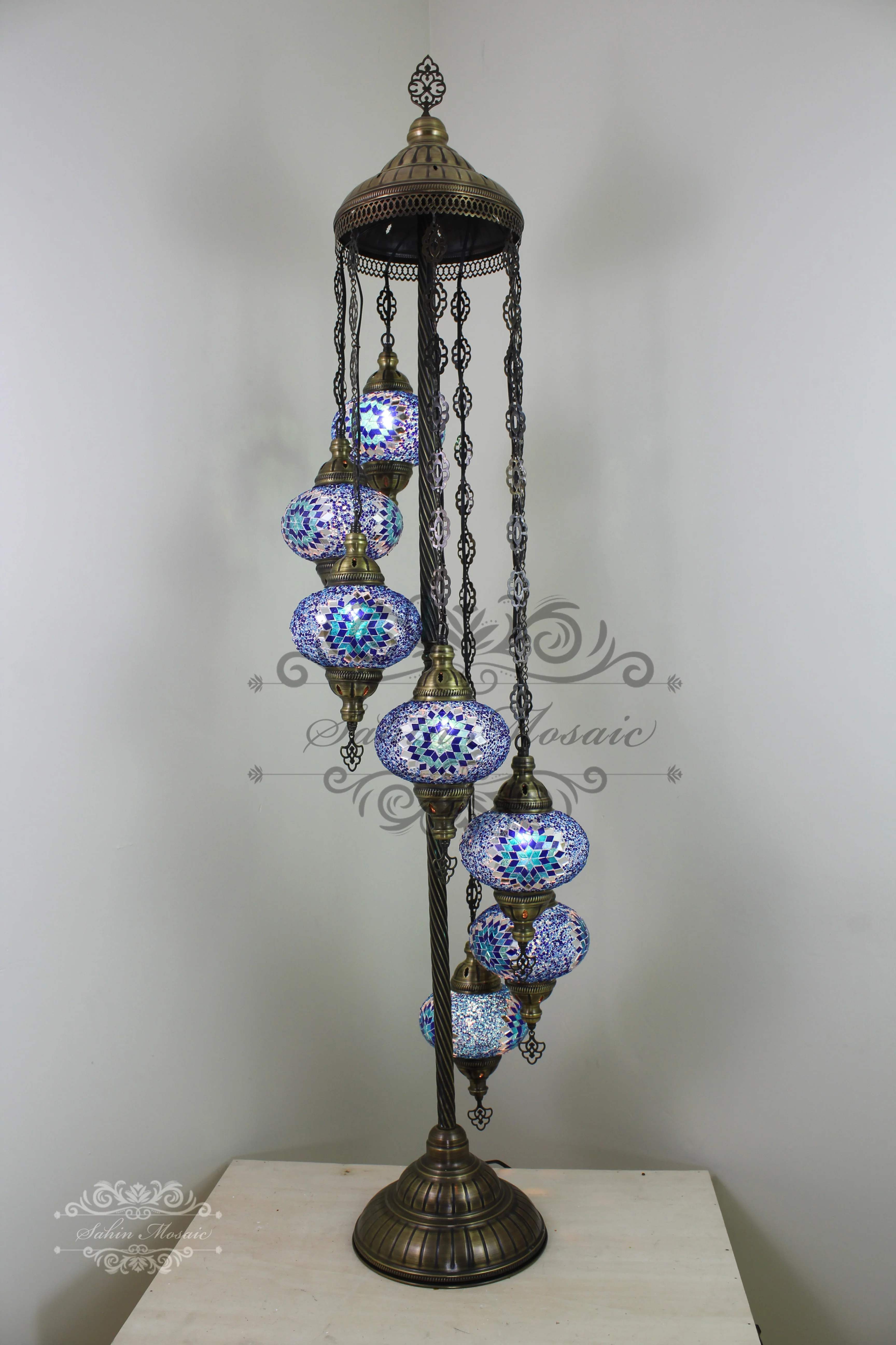 7 Globe Turkish Mosaic Floor Lamp Large Globes ID: 7FL-6
