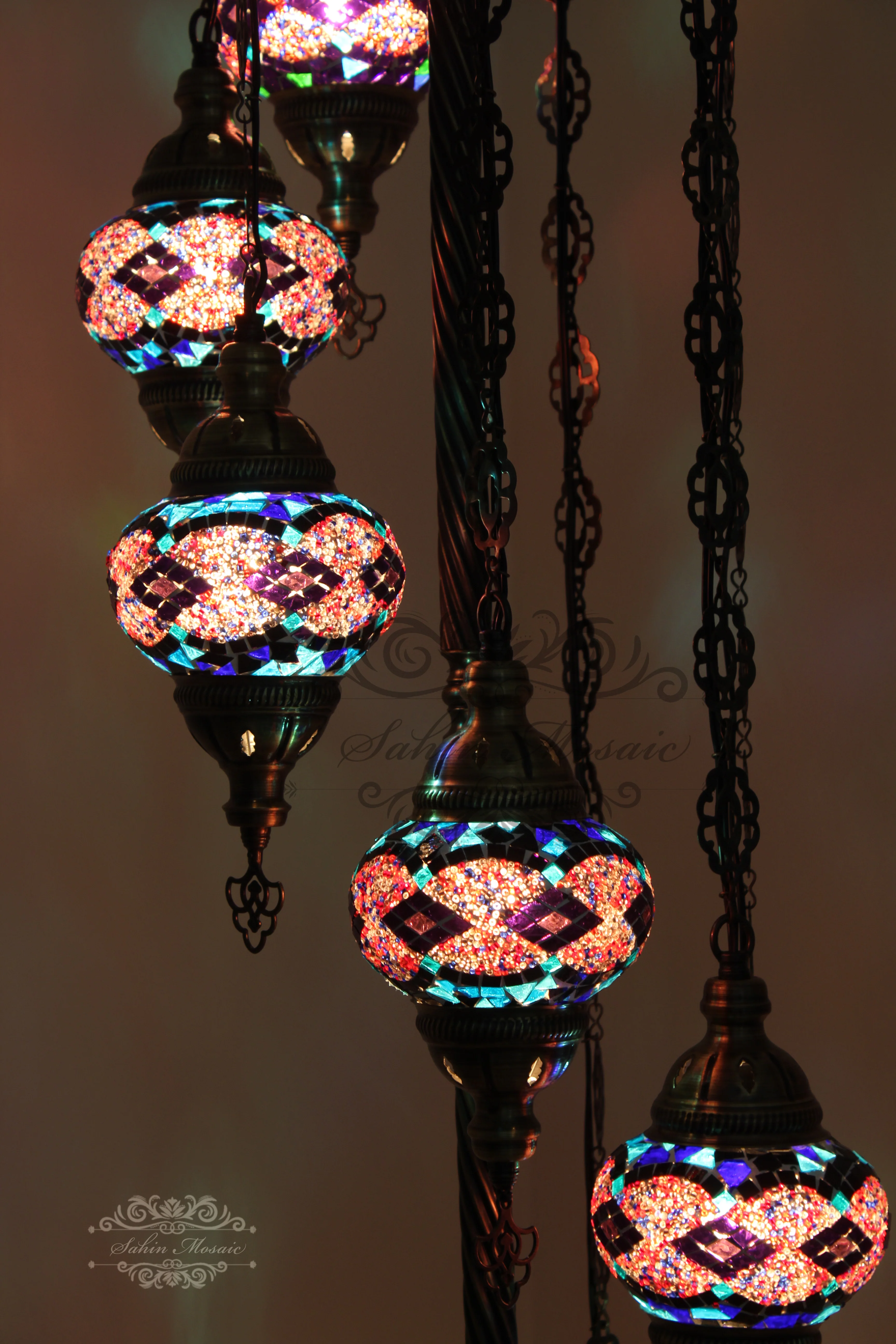 7 Globe Turkish Mosaic Floor Lamp Medium Globes ID: 7FM-4 - Image 3