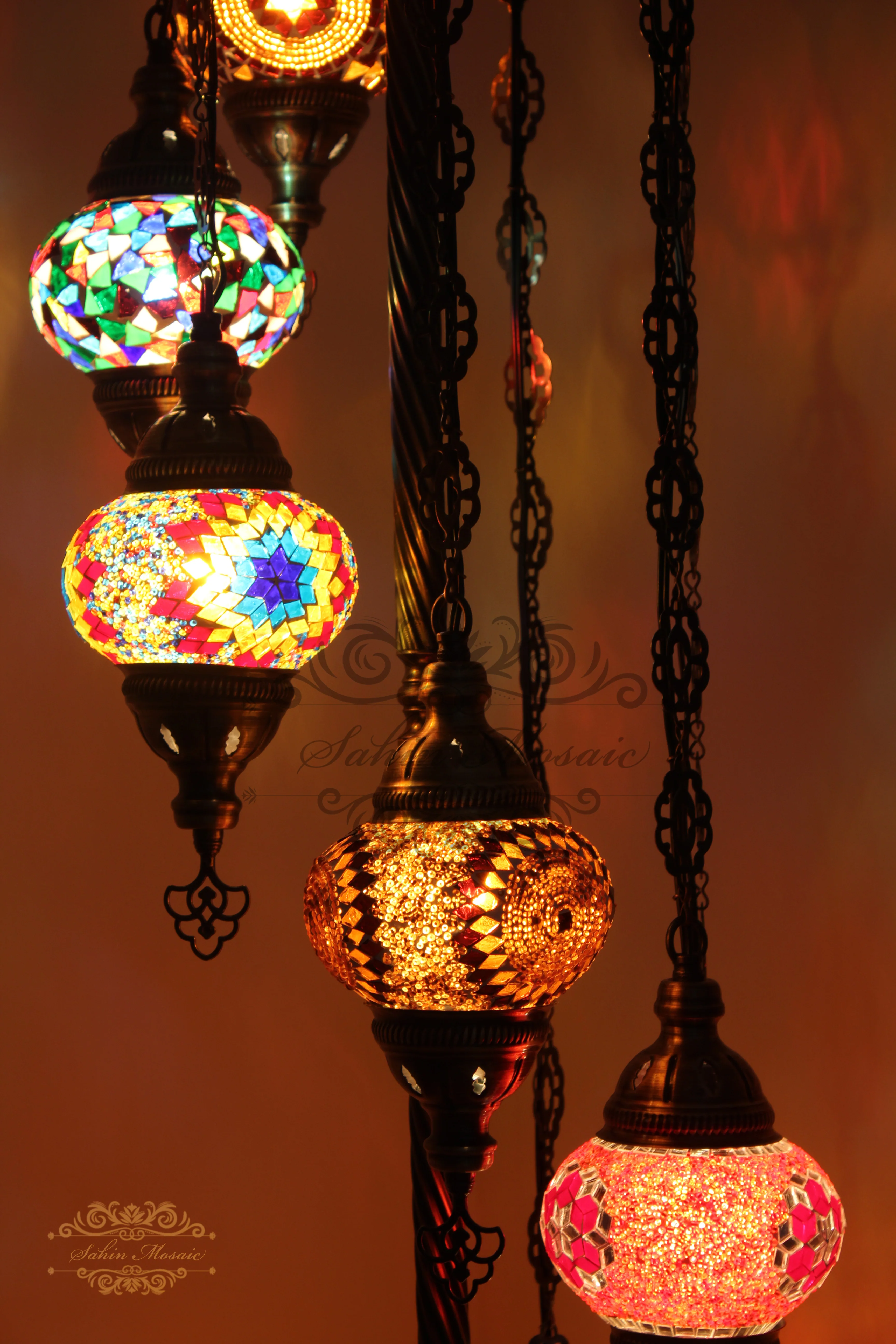 7 Globe Turkish Mosaic Floor Lamp Medium Globes ID: 7FM-5 - Image 3