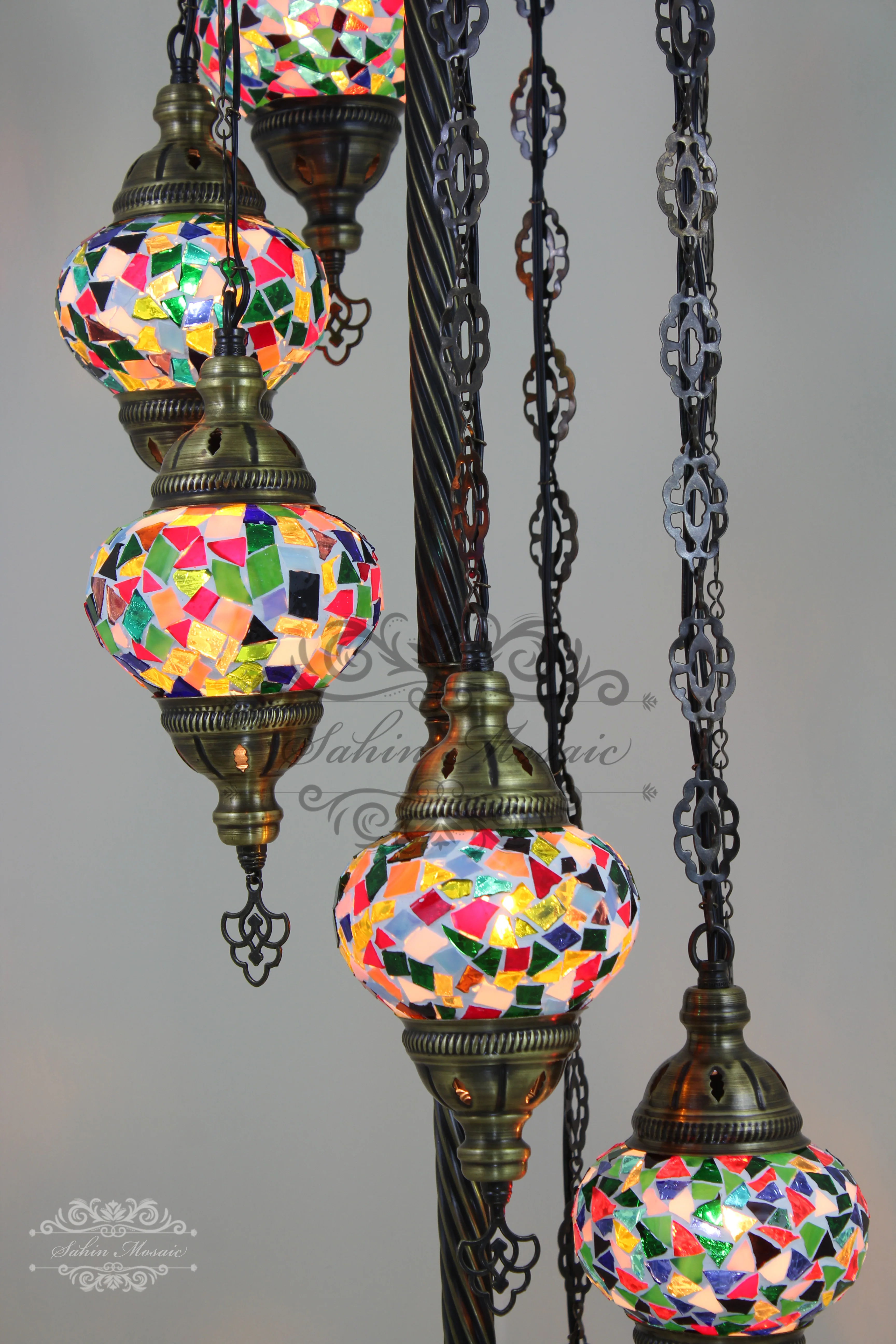 7 Globe Turkish Mosaic Floor Lamp Medium Globes ID: 7FM-8 - Image 5