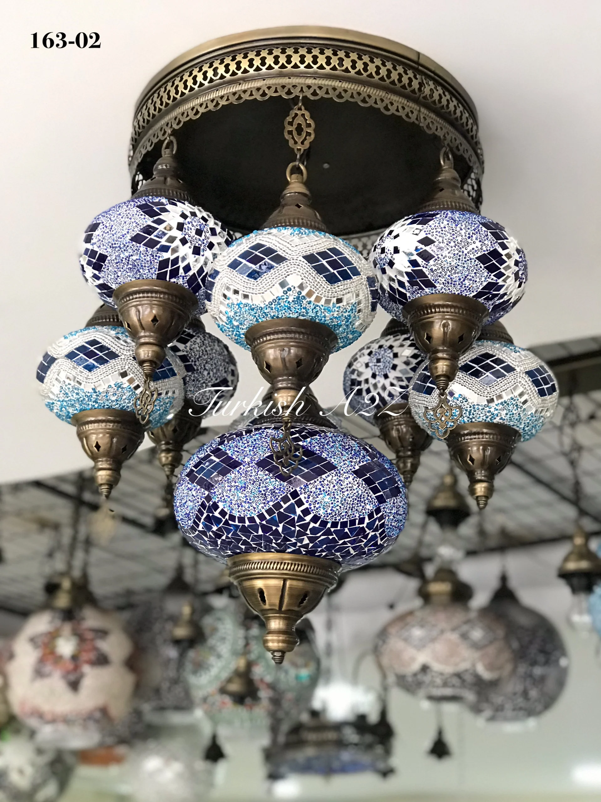 9-Ball Turkish Sultan Flush Mount Chandelier - Large Globes | ID: 9FL-E - Image 2
