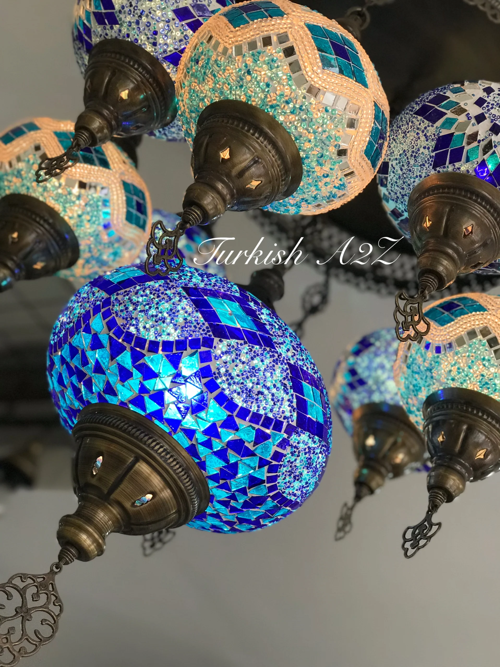 9-Ball Turkish Sultan Flush Mount Chandelier - Large Globes | ID: 9FL-E - Image 4