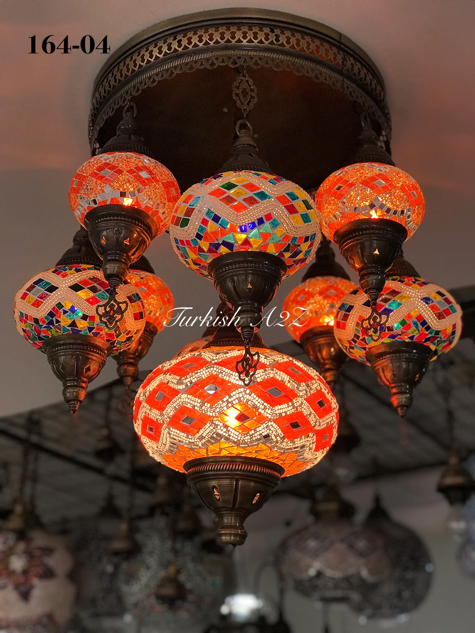 9-Ball Turkish Sultan Flush Mount Chandelier - Mixed Globes | ID: 9FML-B