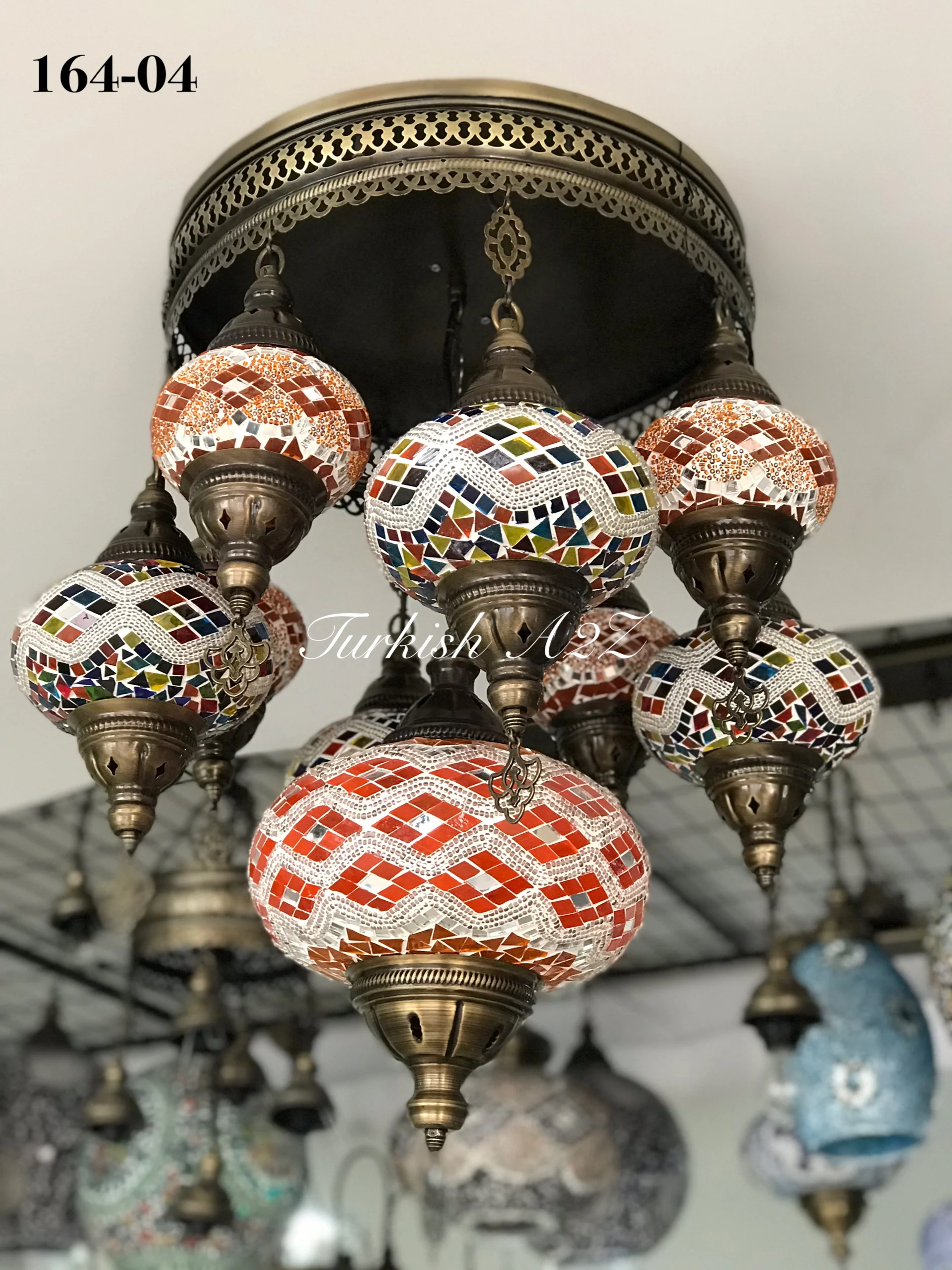 9-Ball Turkish Sultan Flush Mount Chandelier - Mixed Globes | ID: 9FML-B - Image 2